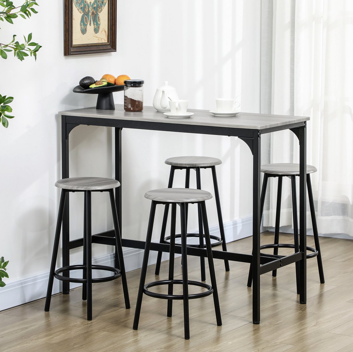 COVREO Bartafel set 110 x 50 x 89,5 cm grijs, metaal voor 4 personen