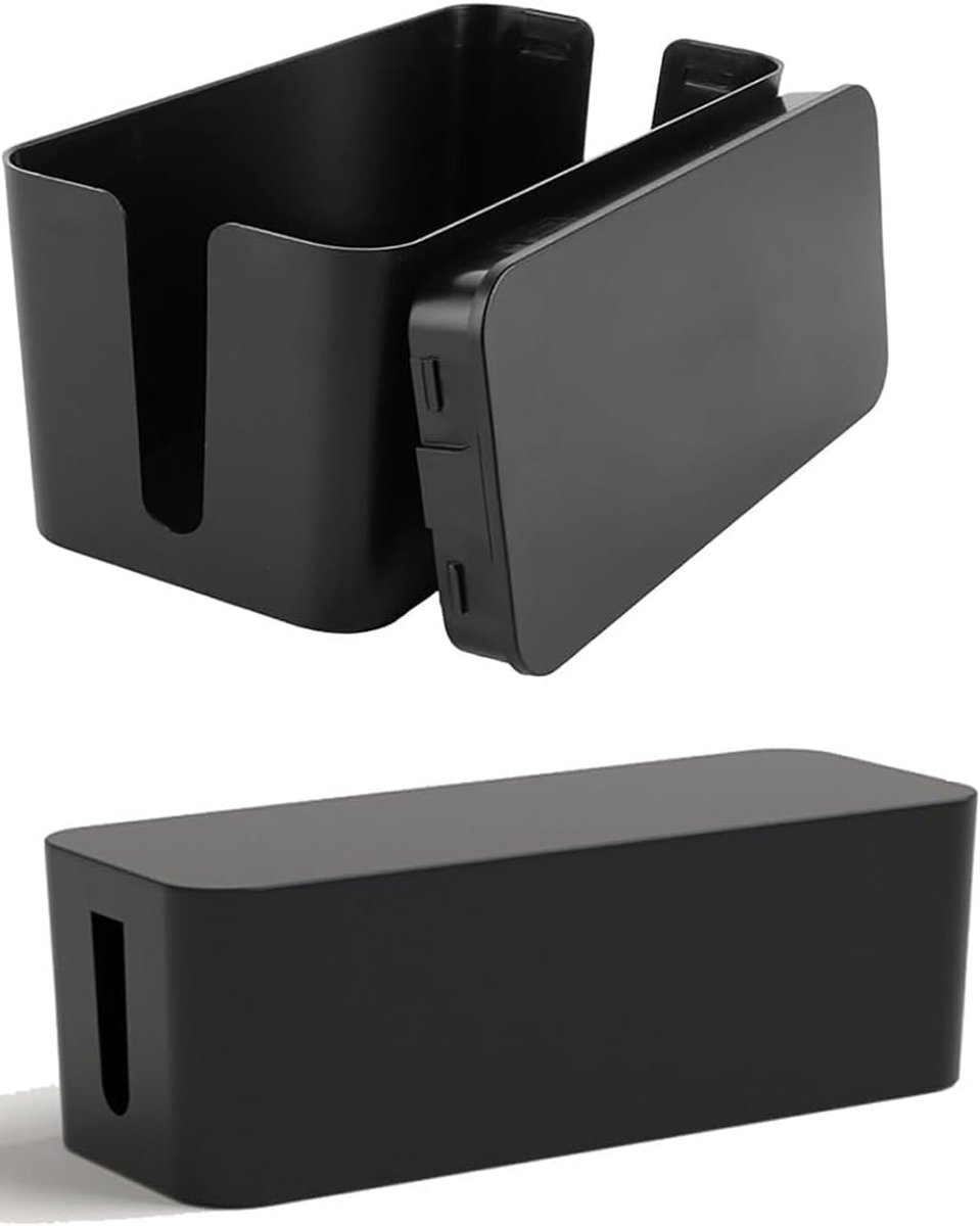 SnelShoppen - Pack van 2 Kabelboxen, Kabelbeheerdoos met Zij-ingangen, Kabelverzamelaar voor het Verbergen van Stekkerblokken, Adapters en Kabels, Dra