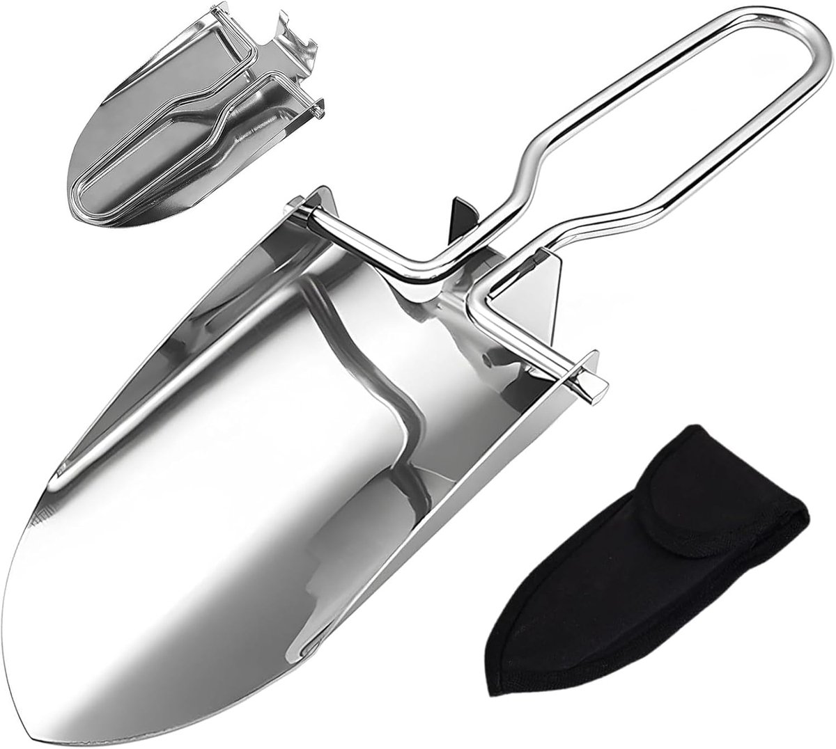 SnelShoppen - Vouwbare Tuinschep - Mini Handschep RVS Vouwbaar met Ceintuurlus voor Tuin, Bloemen, Kamperen en Buitenactiviteiten