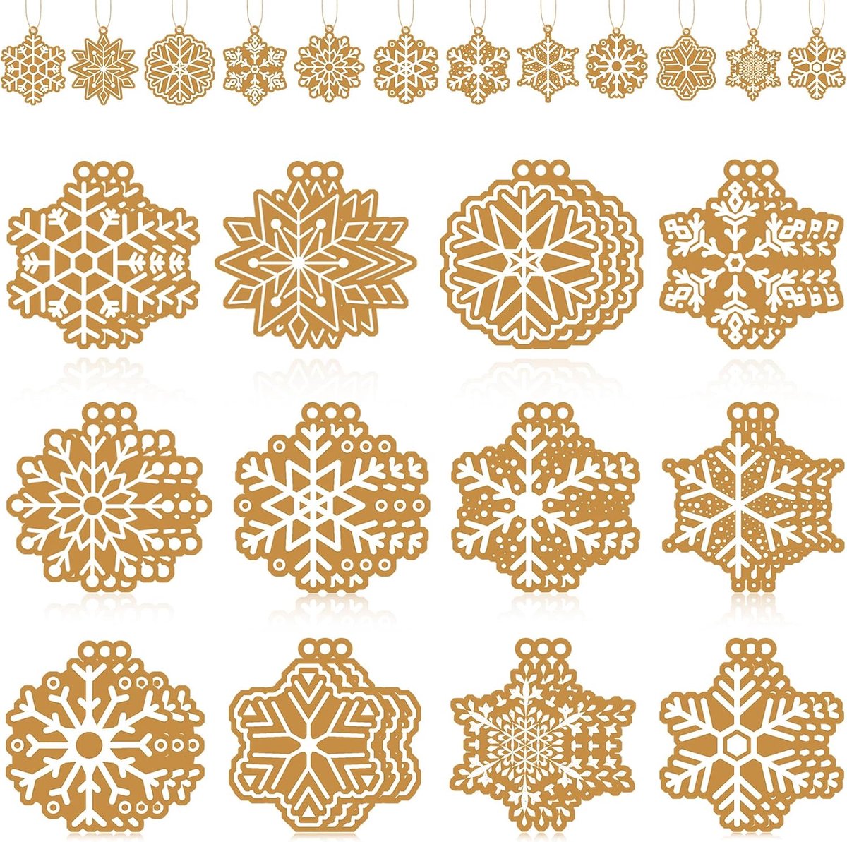 Houten kerstversieringen - 36 stuks sneeuwvlok gingerbread - perfecte decoratie voor kerstboom - ShopVlot