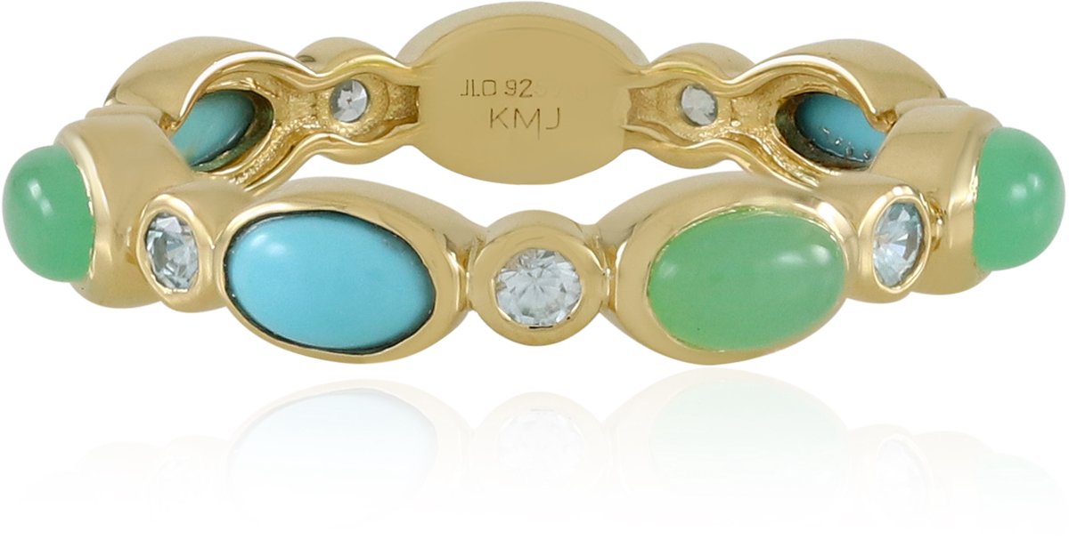 Cavill - Zilveren damesring met 0,95 ct Sleeping Beauty turkoois & 1,26 ct chrysopraas - 2,52 ct totaal - Geel vergulde bezel - Modern elegant