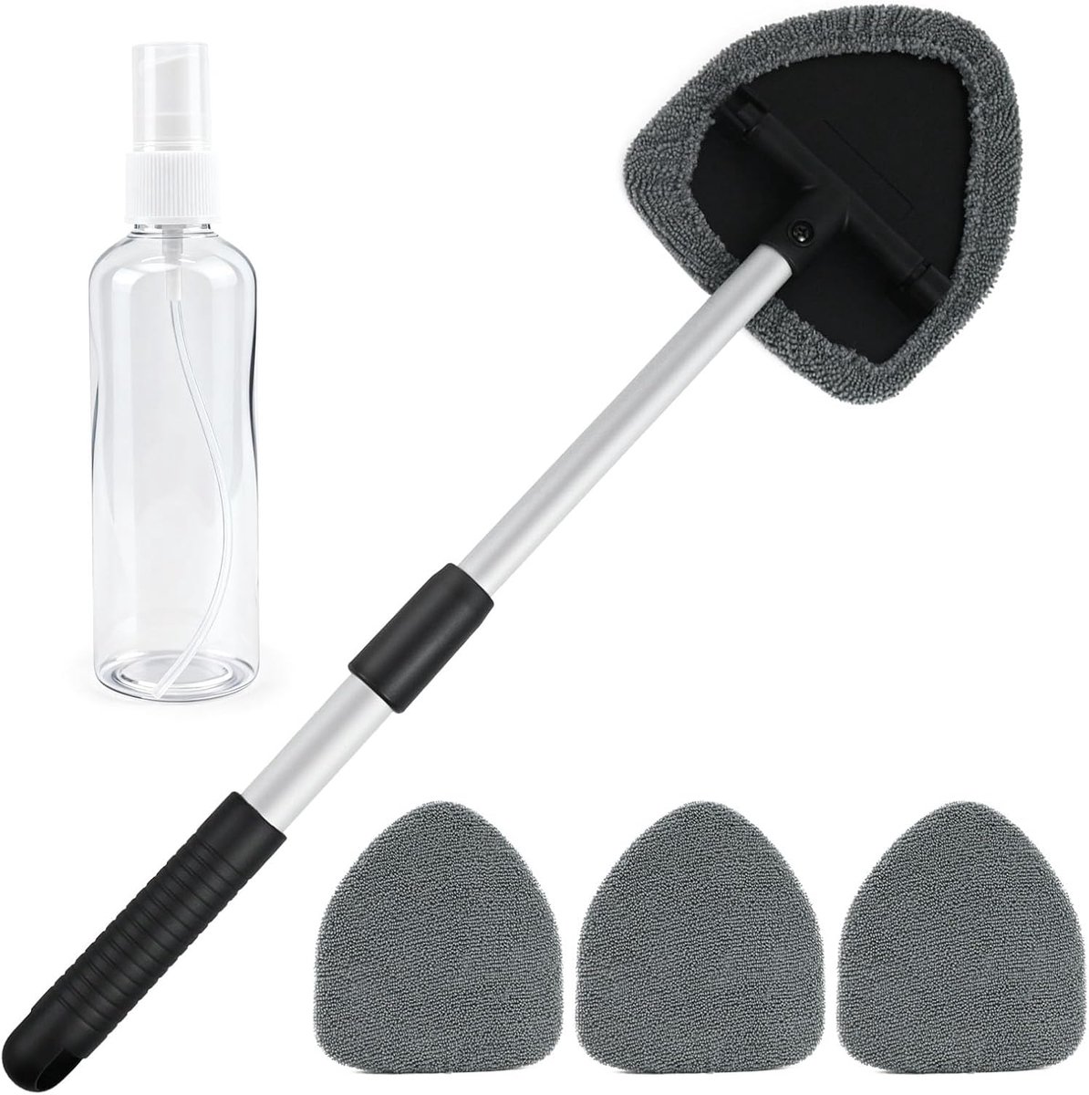 SnelShoppen - Car Windscreen Cleaner Set - 180° Draaibare en Uitschuifbare Autoruitreiniger met 4 Microvezelpads en 100 ml Spuitfles - Reinigingsset v