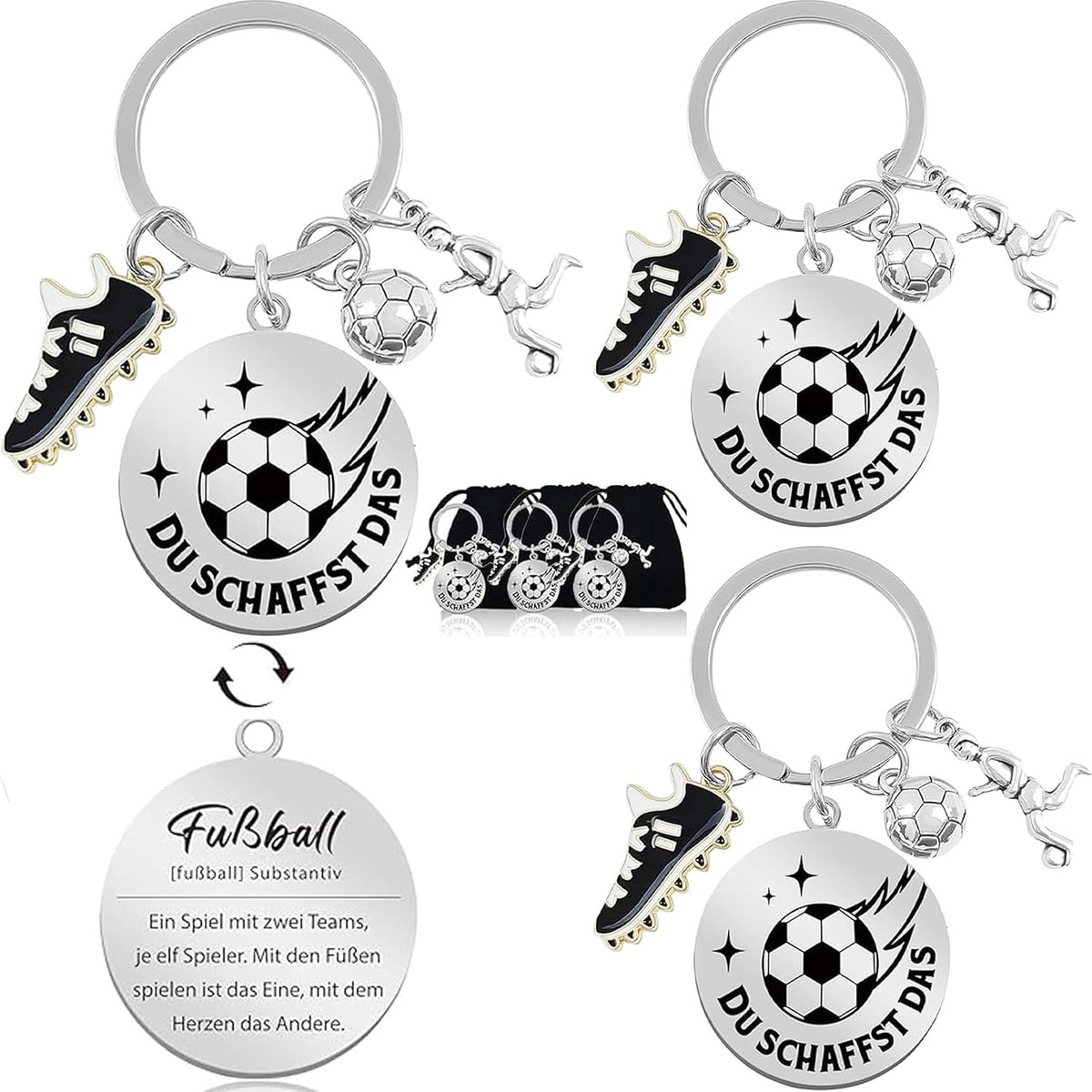 Football Key Chain Set 3 Pieces with Motivation Sell and Velvet Pouch Football Gifts for Boys Cool Stuff Boys Football - ShopVlot