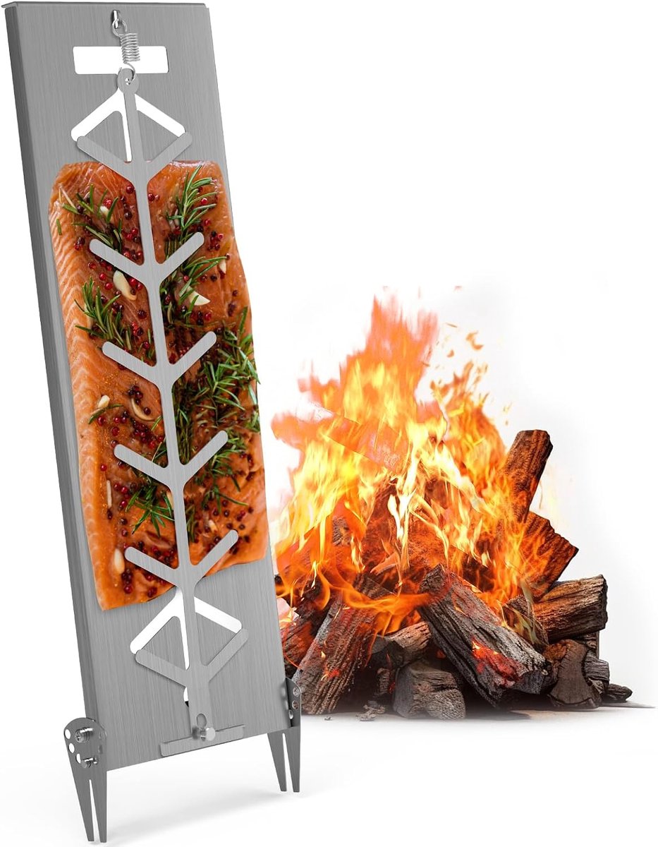 Salmon Board for Fish Extra Wide 18 cm Stainless Steel Grill Accessories for Fire Bowl and Ball Grill with Wall - ShopVlot