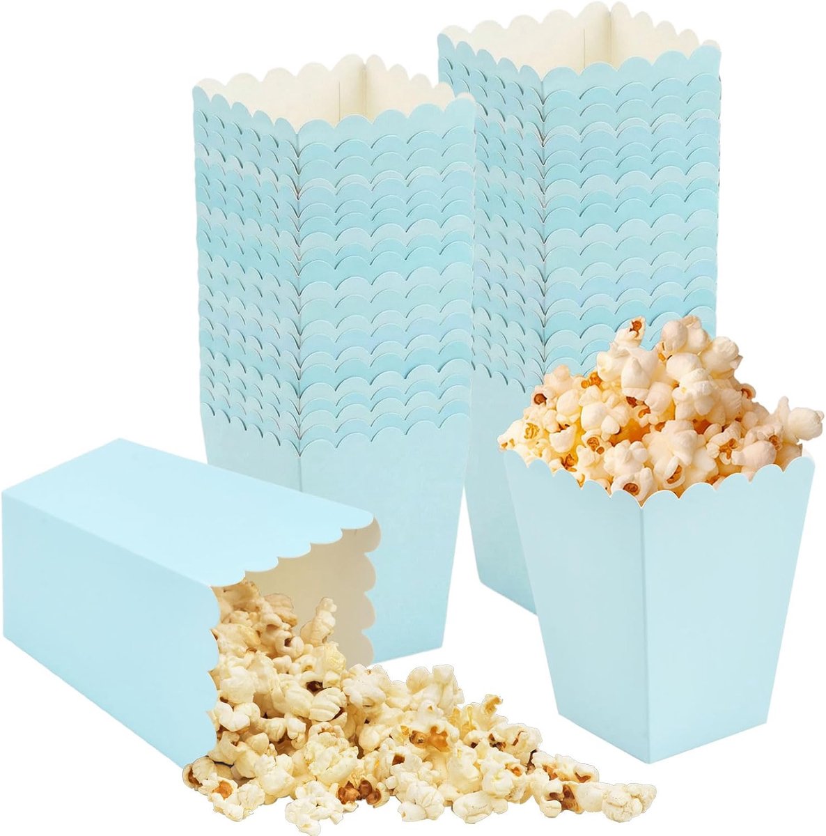 SnelShoppen - Pack van 50 Mini Popcorn Containers, Papieren Popcornzakken, Popcorndozen voor Filmavonden, Feestjes en Verjaardagen, Blauw