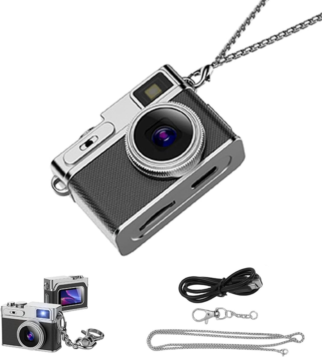 SnelShoppen - Mini Sleutelhanger Camera 1080P, 3MP Pocket Video Camera met 0.96 Inch Scherm, 130° Groothoeklens, LED Licht, Ondersteunt tot 128GB, Ide