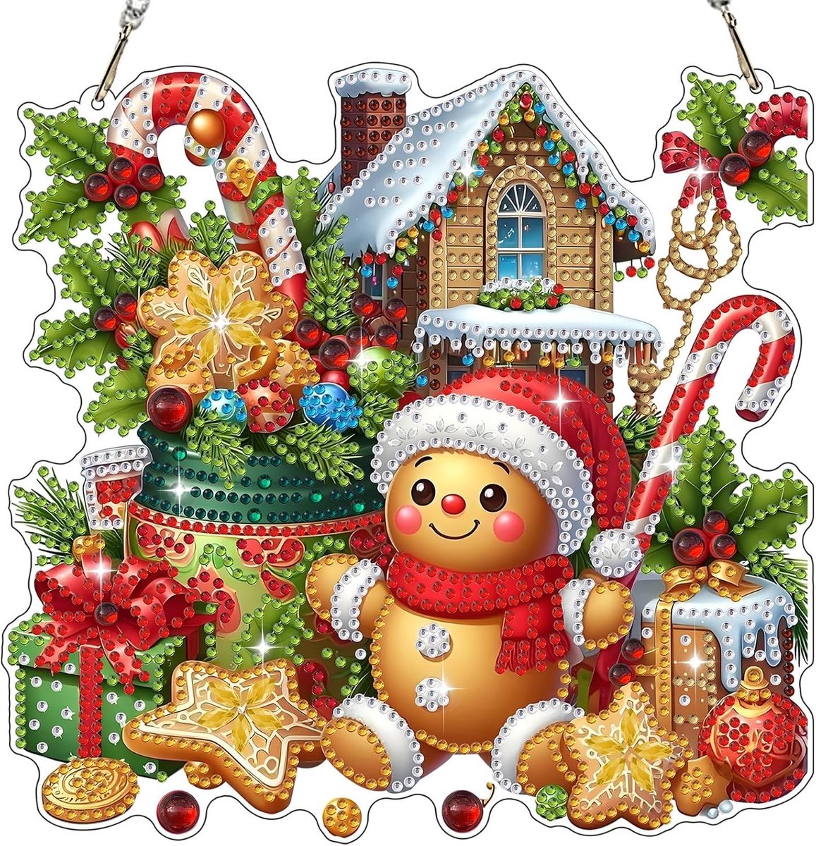 Kerstdecoratie met Diamant Schilderen: Gingerbread Man Hanger en Ketting, Creatieve Kunst Kits voor Volwassenen en Kinderen, Unieke Cadeaus voor de Feestdagen