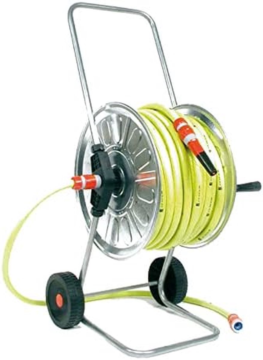 Slanghaspel met slang - Slanghouder Tuinslang - Tuin Besproeien - Stabiele Verzinkte Basis - 50 meter 1/2 inch - Beige
