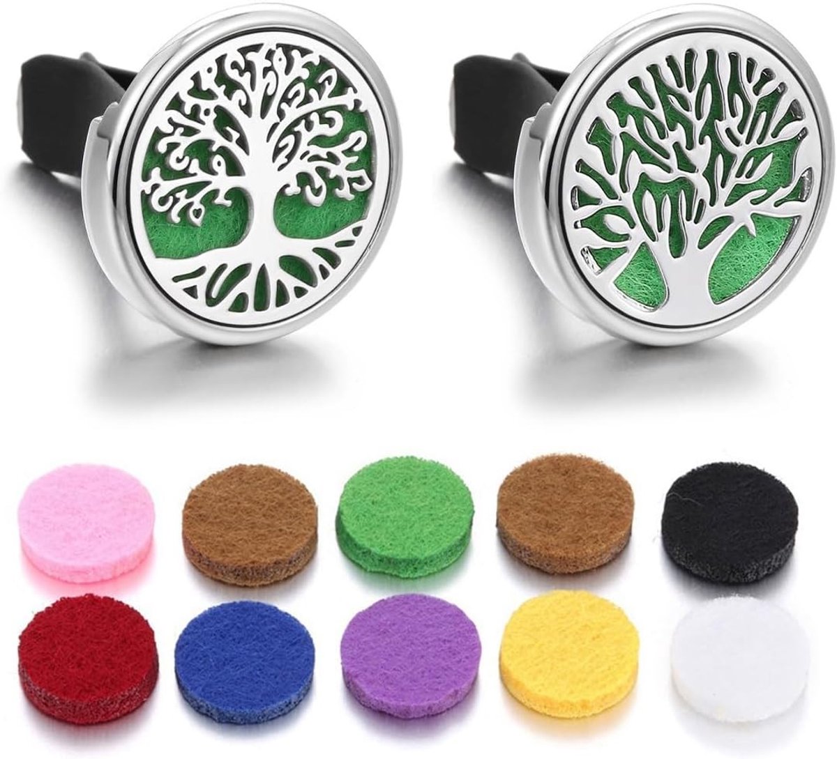 Diffuser voor etherische oliën in auto, luchtverfrisser met 10 vervangende vilten tabletten, aromatherapie voor onderweg en kantoor