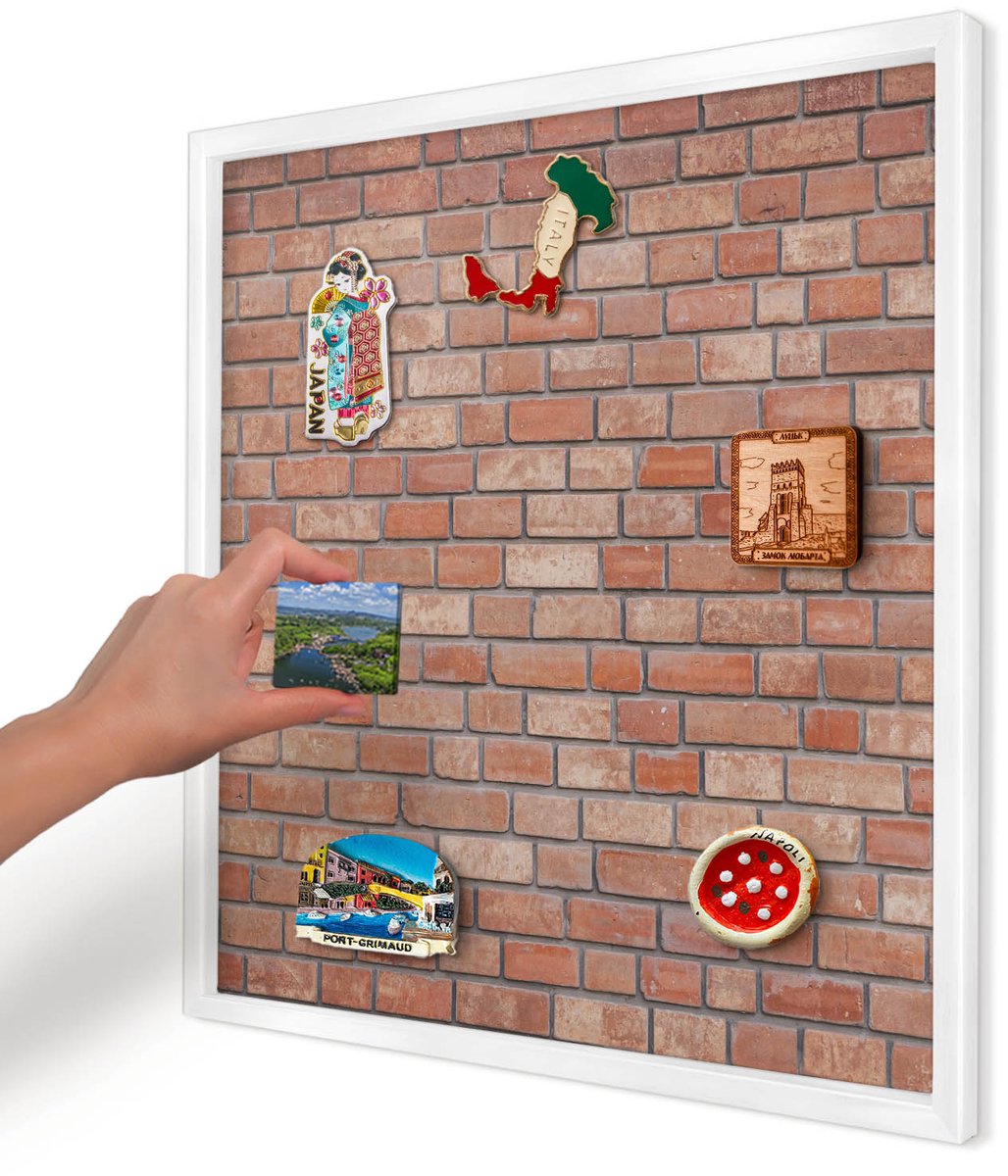 Artprintcave Bruin Magneetbord mit Witte Lijst - 50x50 cm - Bakstenen Muur Magnetisch Bord - Industrieel/Loft Wandbord Magnetisch - Texturen