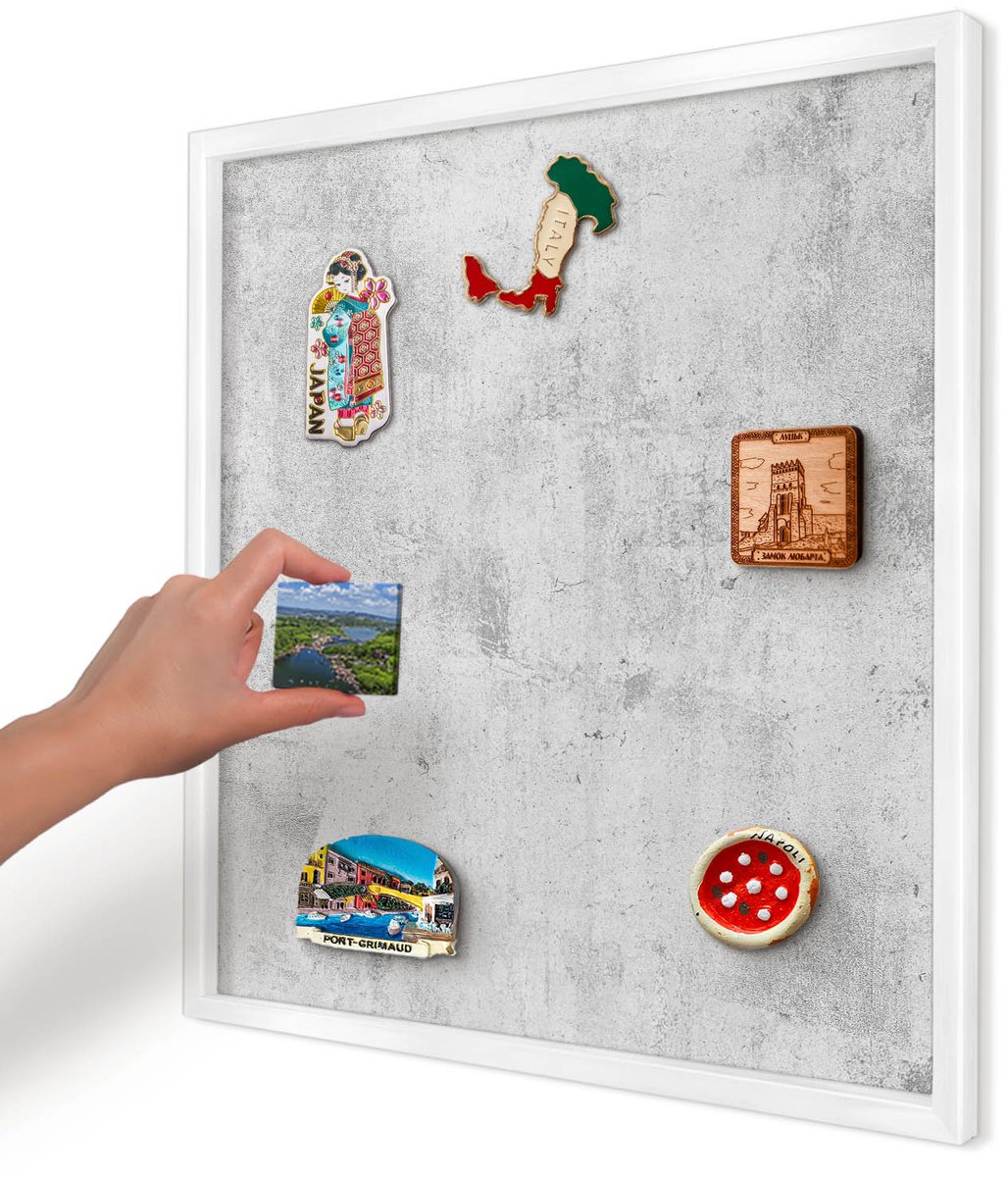 Artprintcave Grijs Magneetbord mit Witte Lijst - 50x50 cm - Ruw Beton Magneetbord Voor Keuken - Industrieel/Loft Bord Voor Magneten - Texturen