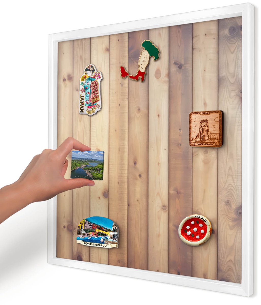 Artprintcave Bruin Magneetbord mit Witte Lijst - 50x50 cm - Houten Planken Wandbord Magnetisch - Rustiek Notitiebord - Texturen