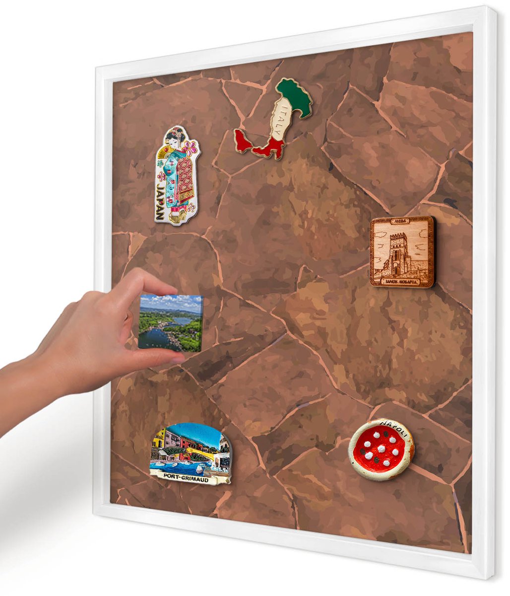 Artprintcave Bruin Magneetbord mit Witte Lijst - 50x50 cm - Stenen Constructie Wandbord Magnetisch - Rustiek Magneet Bord mit Frame - Texturen
