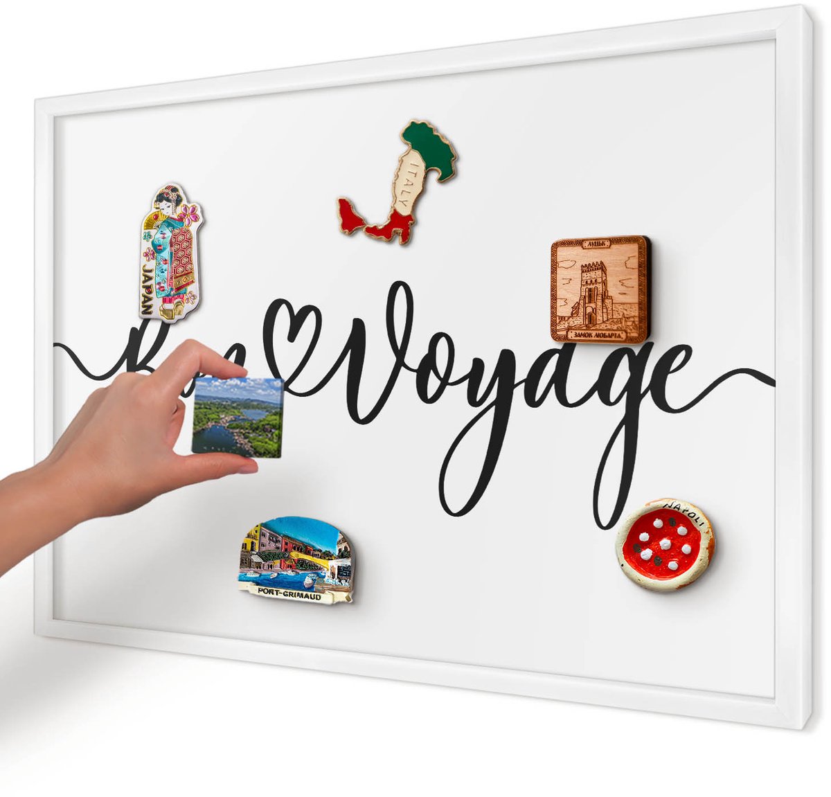 Artprintcave Zwart Magneetbord mit Witte Lijst - 60x40 cm - Goede Reis Wandbord Magnetisch - Typografisch Notitiebord - Teksten
