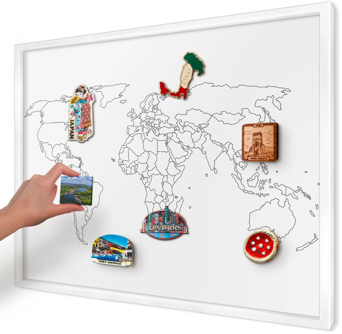 Artprintcave Wit Magneetbord mit Witte Lijst - 70x50 cm - Contourkaart Memobord Keuken - Minimalist Bord Voor Magneten - Kaarten