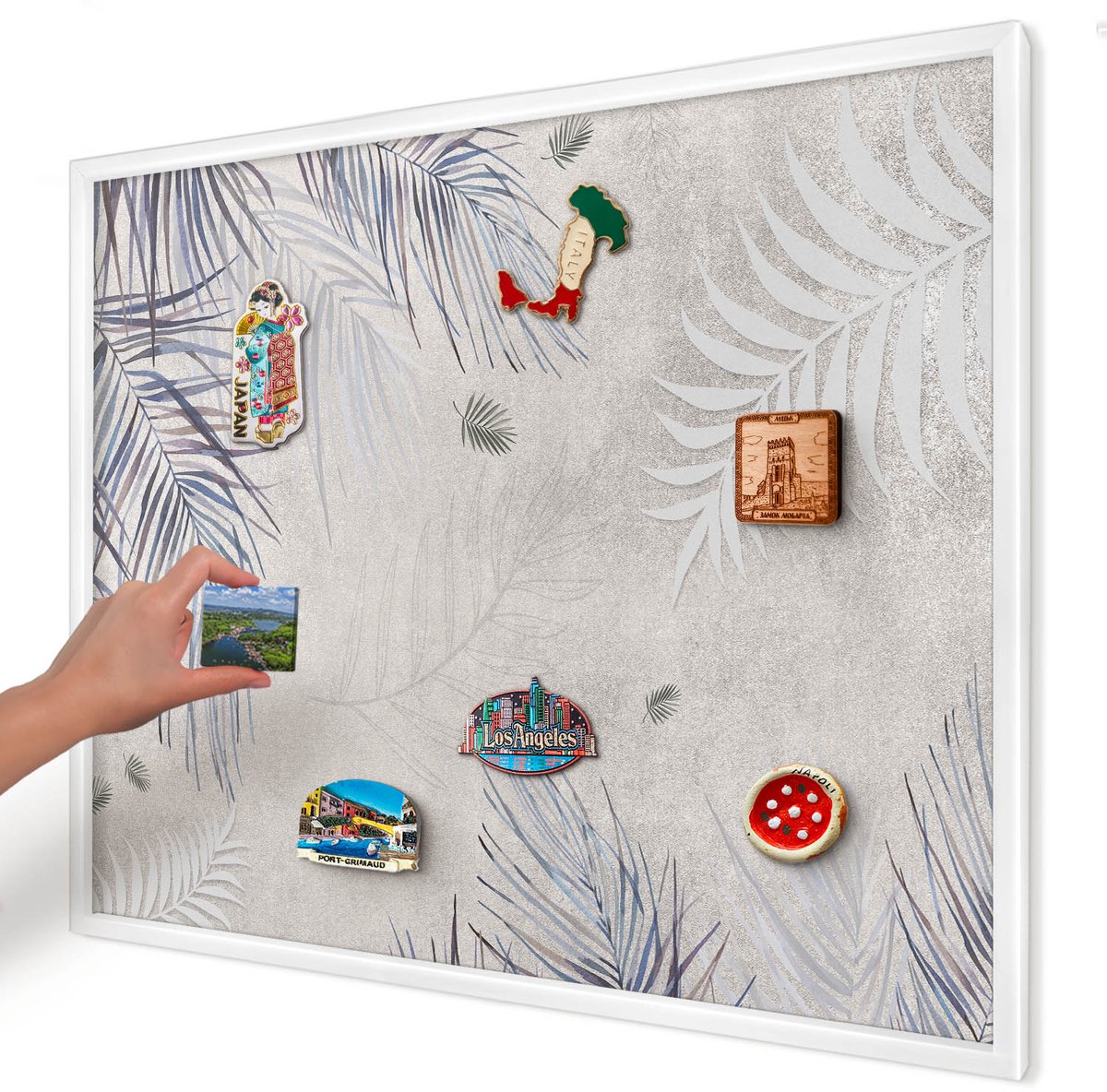 Artprintcave Beige Magneetbord mit Witte Lijst - 80x60 cm - Bladrijke Elegantie Magneetbord Voor Foto's - Modern Magnetische Organizer - Natuur