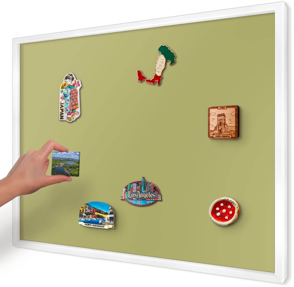 Artprintcave Groente Magneetbord mit Witte Lijst - 70x50 cm - Groene Vintage Magneetbord Voor Keuken - Minimalist Magneet Bord mit Frame - Achtergronden En Patronen