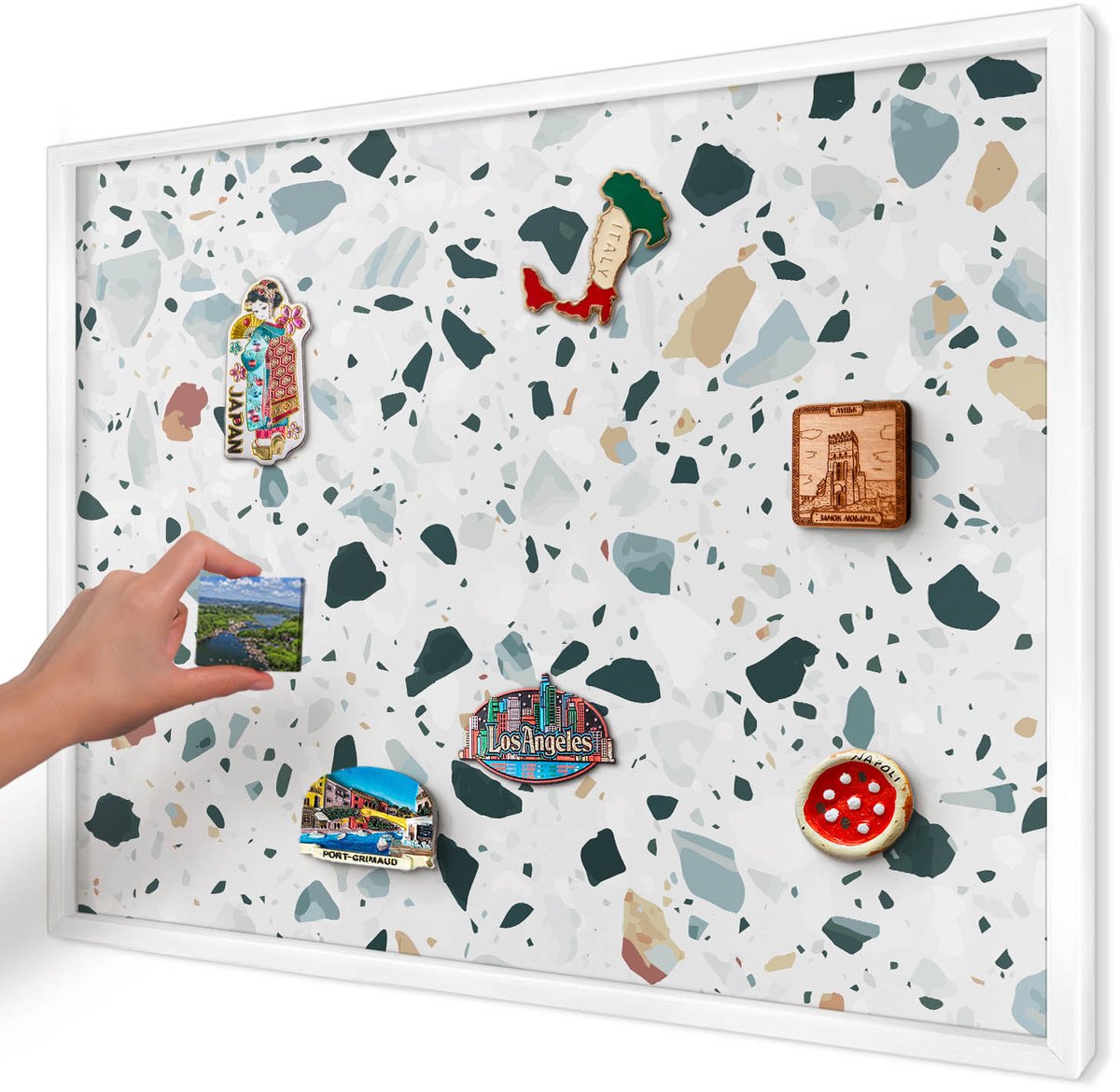 Artprintcave Grijs Magneetbord mit Witte Lijst - 70x50 cm - Dynamische Patronen Memobord Keuken - Modern Magneet Bord mit Frame - Texturen