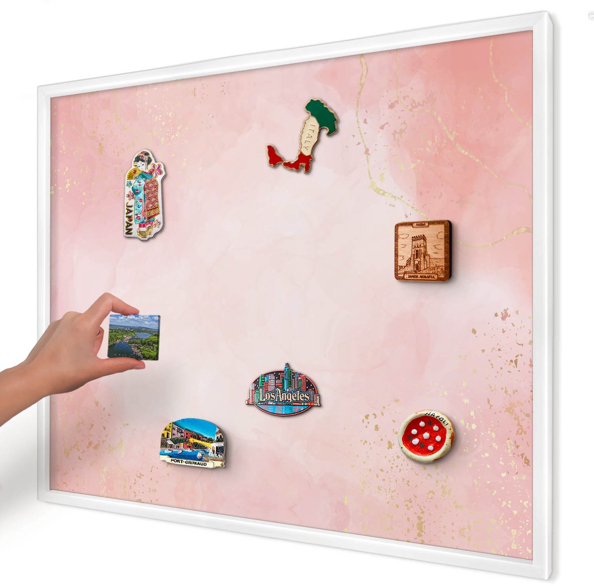 Artprintcave Roze Magneetbord mit Witte Lijst - 80x60 cm - Subtiele Elegantie Bord Voor Magneten - Waterverf Magnetisch Bord - Achtergronden En Patronen