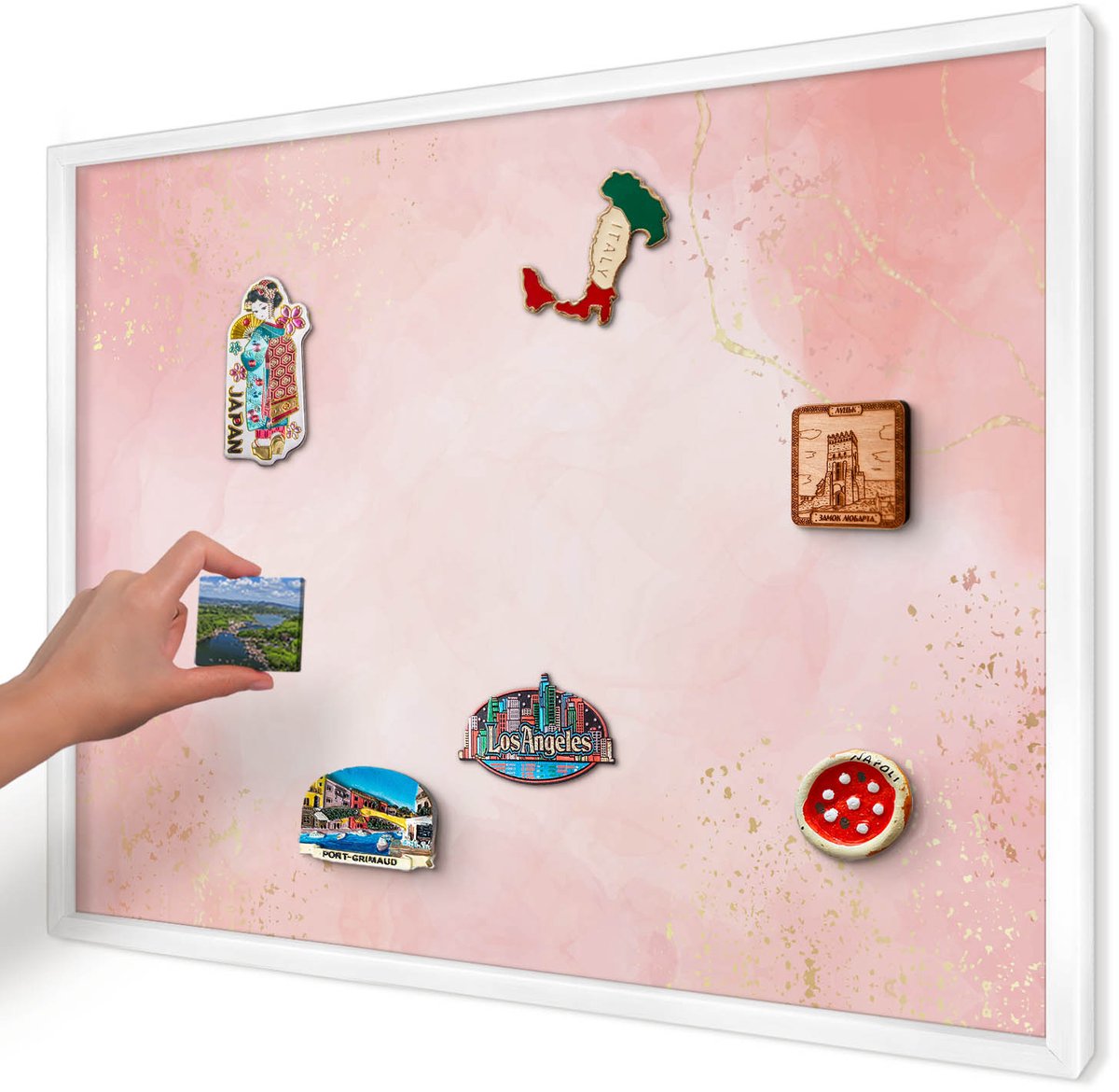 Artprintcave Roze Magneetbord mit Witte Lijst - 70x50 cm - Subtiele Elegantie Wandbord Magnetisch - Waterverf Bord Voor Magneten - Achtergronden En Patronen