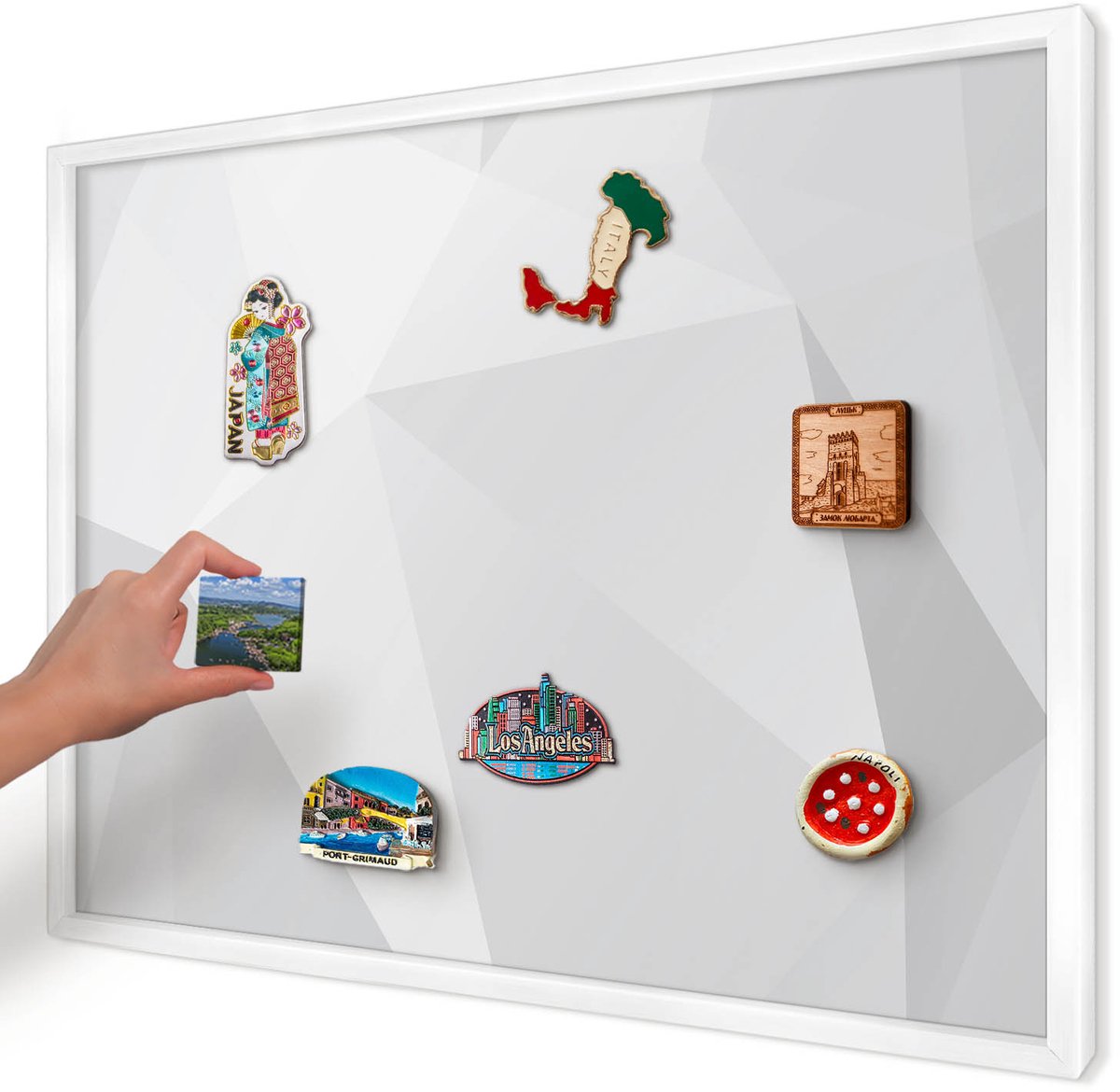 Artprintcave Wit Magneetbord mit Witte Lijst - 70x50 cm - Witte Geometrie Bord Voor Magneten - Minimalist Magneetbord Voor Foto's - Abstractie