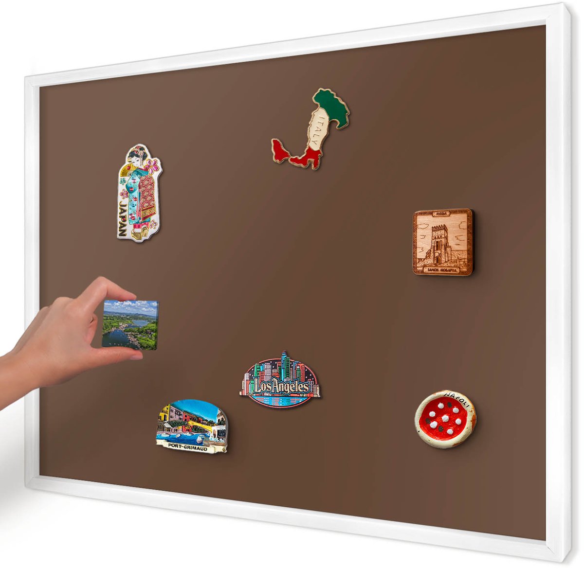 Artprintcave Bruin Magneetbord mit Witte Lijst - 70x50 cm - Kastanjebruin Magnetisch Bord Voor Magneten - Minimalist Magneetbord Voor Keuken - Achtergronden En Patronen