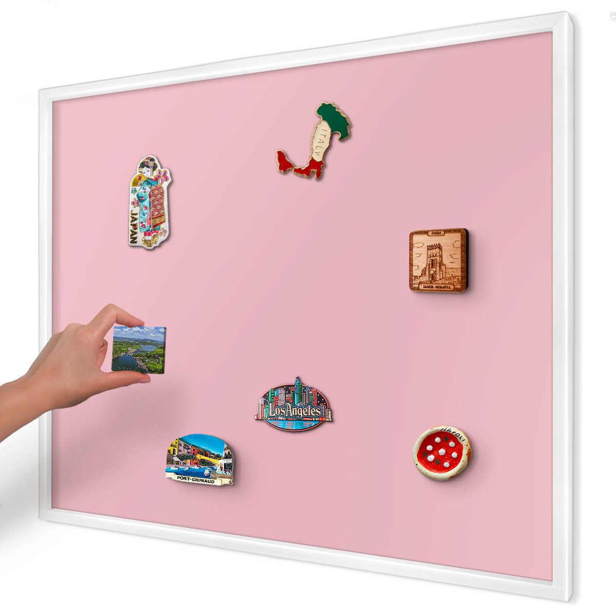 Artprintcave Roze Magneetbord mit Witte Lijst - 80x60 cm - Lichtroze Magneetbord Voor Foto's - Minimalist Bord Voor Magneten - Achtergronden En Patronen