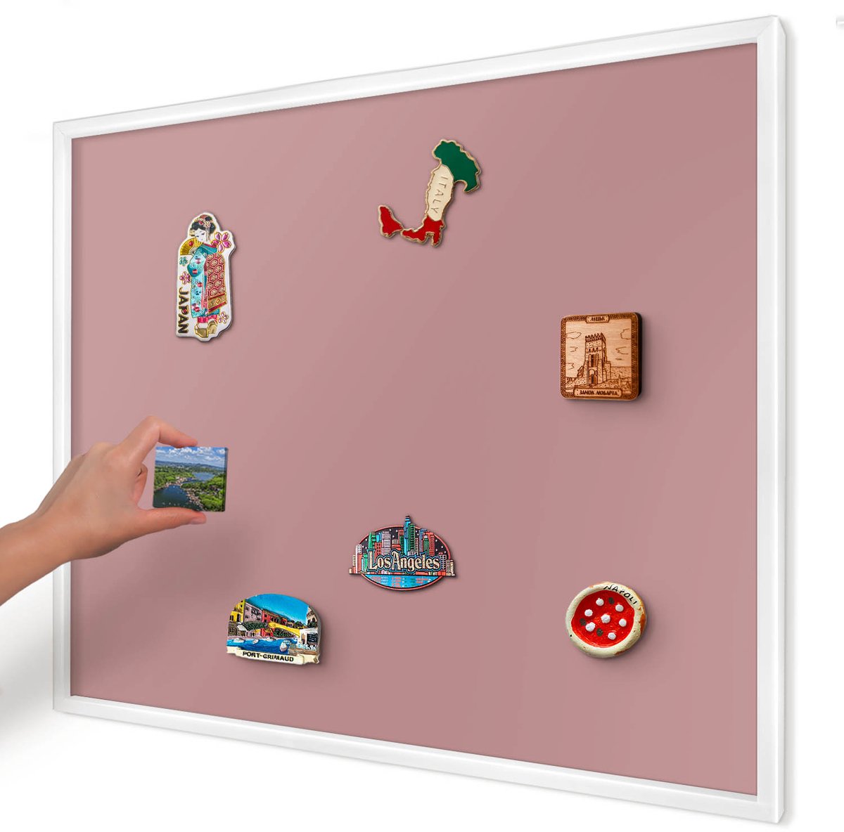 Artprintcave Roze Magneetbord mit Witte Lijst - 80x60 cm - Pastelroze Magnetisch Bord - Minimalist Notitiebord - Achtergronden En Patronen