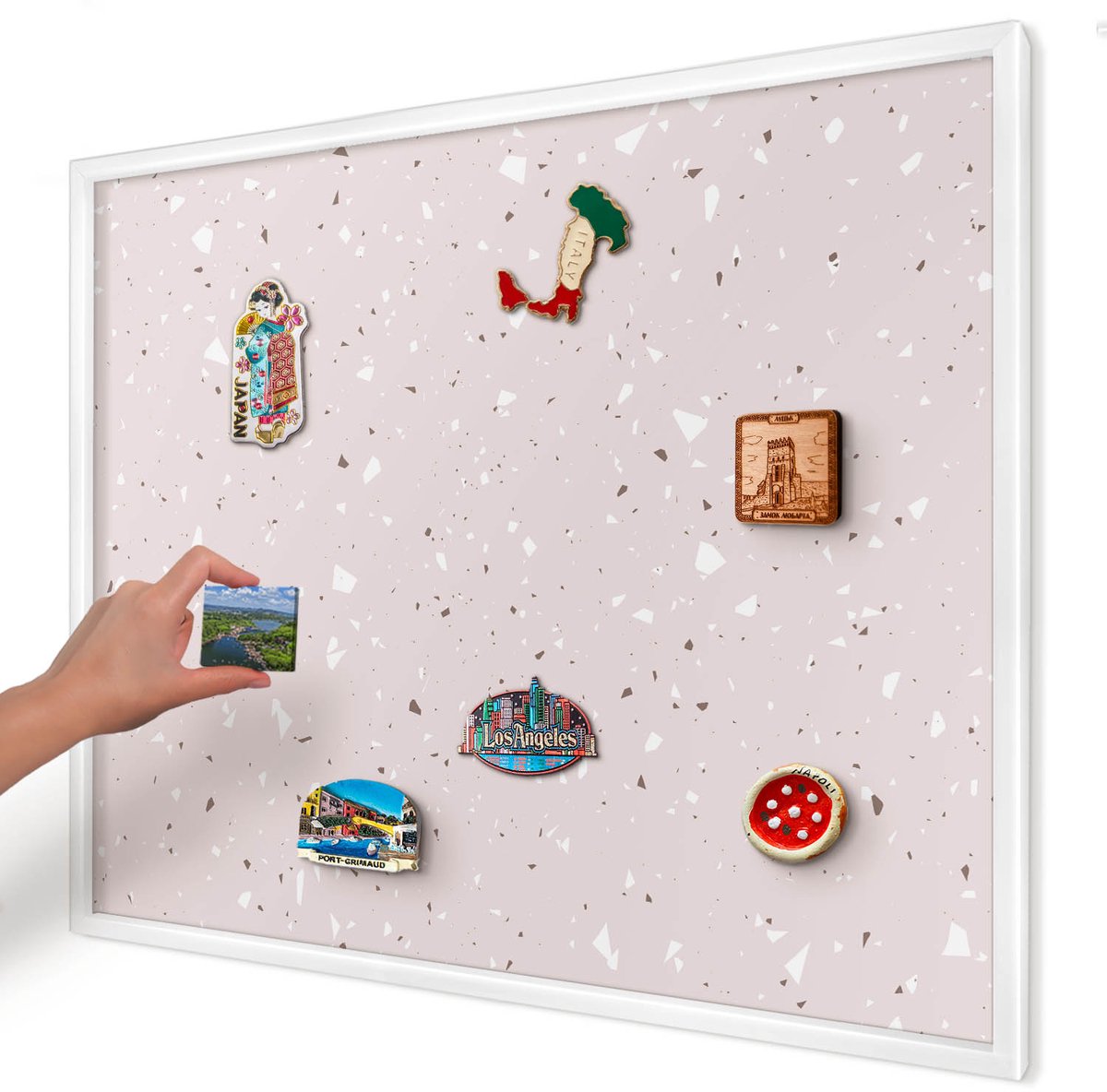 Artprintcave Roze Magneetbord mit Witte Lijst - 80x60 cm - Modern Terrazzo Magneetbord Voor Foto's - Modern Memobord Keuken - Achtergronden En Patronen