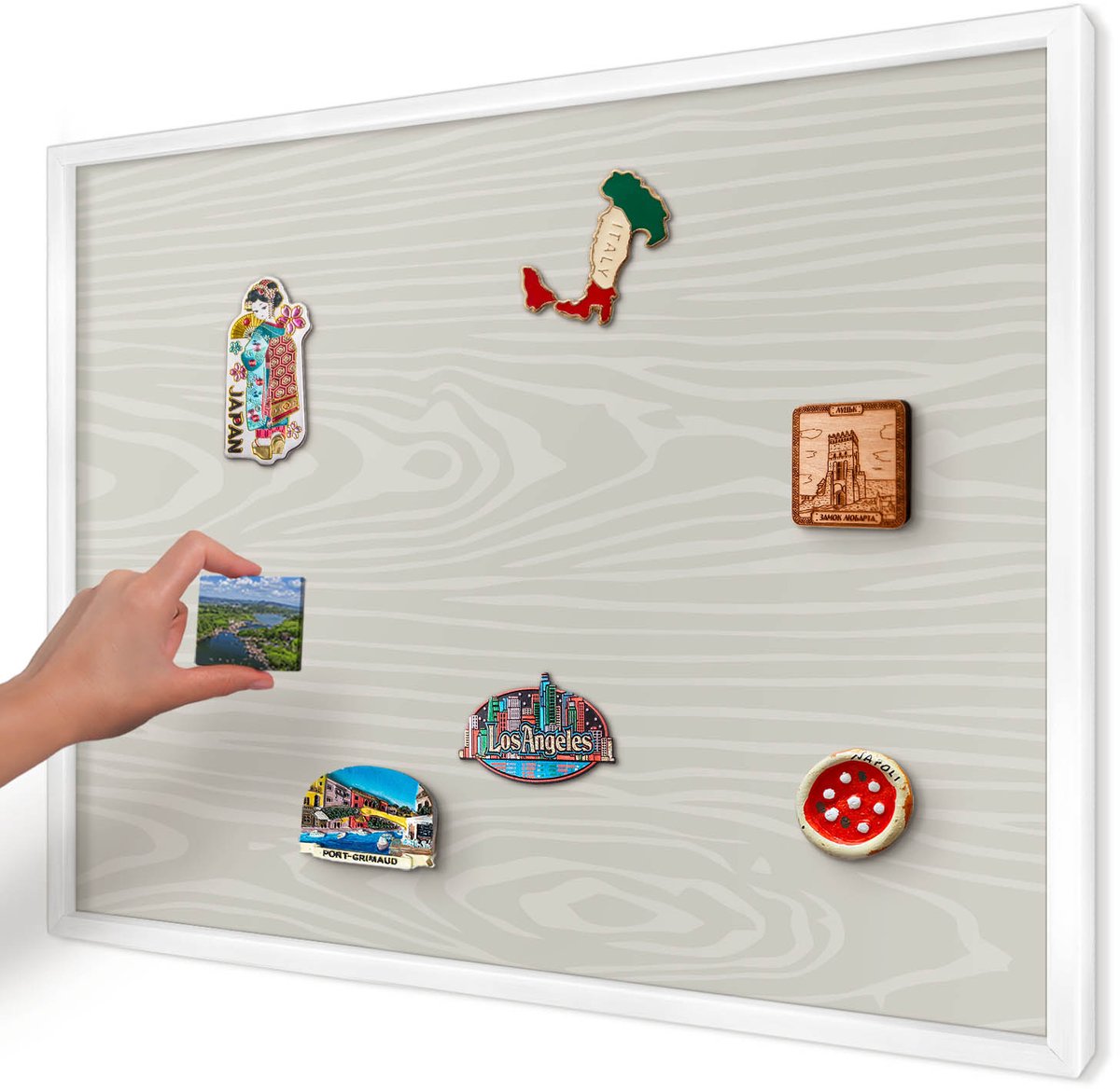 Artprintcave Grijs Magneetbord mit Witte Lijst - 70x50 cm - Houten Constructie Memobord Keuken - Minimalist Bord Voor Magneten - Texturen