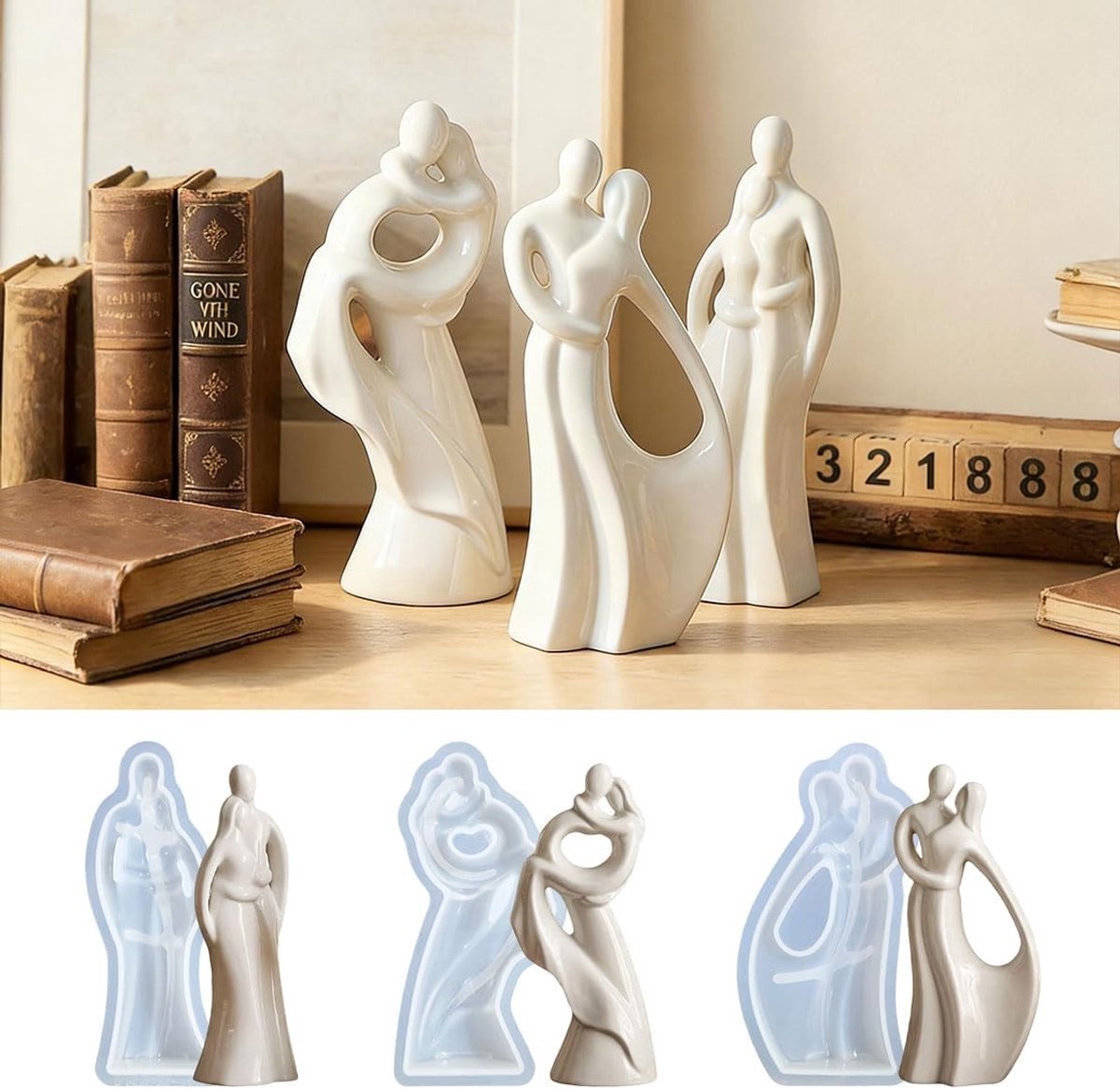 3D-gietvorm voor romantische sculpturen van omarmende paren, handgemaakt, voor zeep, klei en gips creaties, 3 stuks silicone kaarsvormen