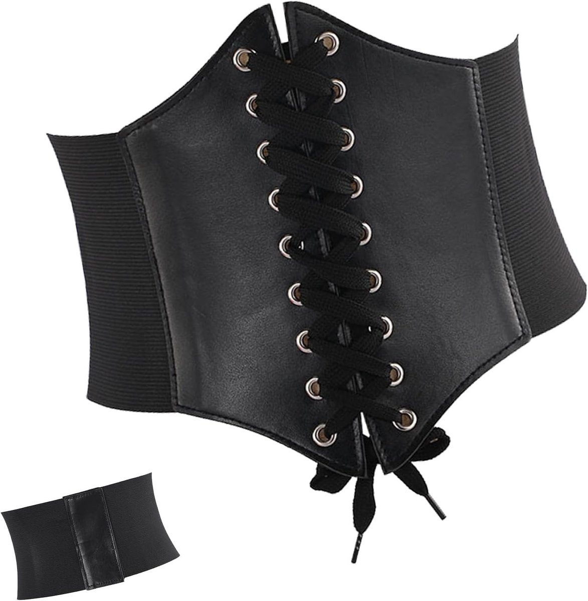 Elegante Waspie Laced Corset Tailleband voor Vrouwen - Elastische Brede Band voor Halloween Feest, Zwart, 20.5 x 19.5 x 2.1 CM - Perfect voor Kostuum en Mode
