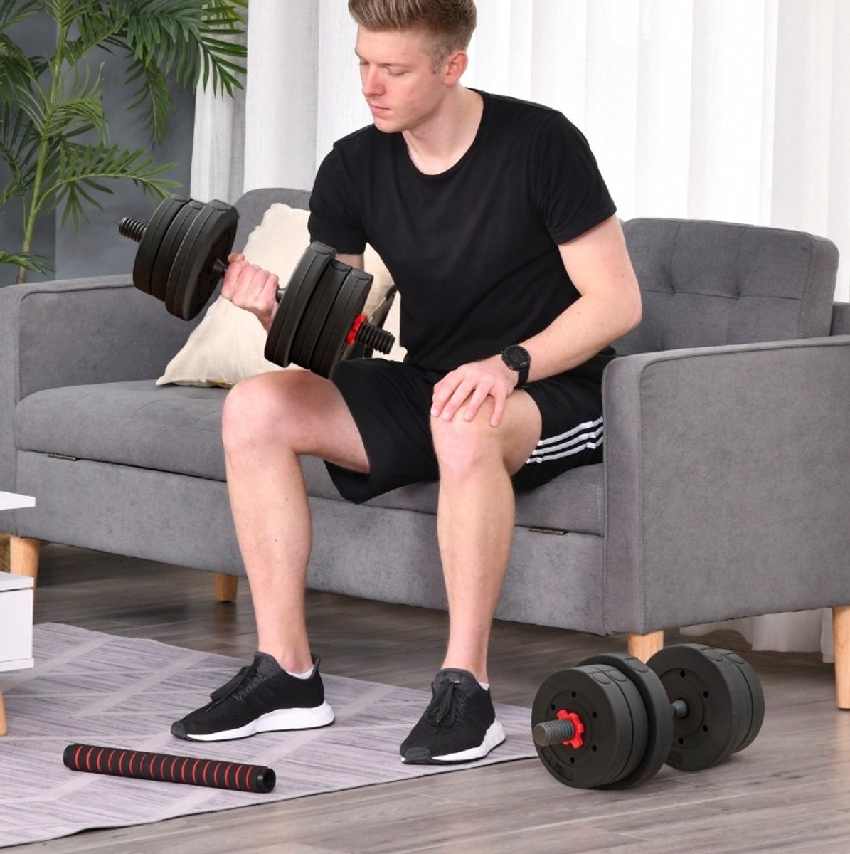 COVREO 2-in-1 verstelbare halterset 20 kg zwart, met metalen handgreep