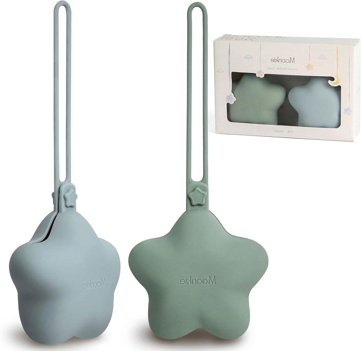 Fopspeenbox - Speendoosjes - Baby Spullen - Veilig Siliconen - 2 Stuks - Grijsgroen/Parelblauw
