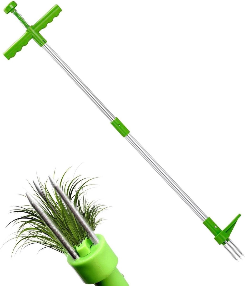 Onkruidsteker - Wieder handgereedschap - Gazon onderhoud - Lange steel - 1 meter - Zilver