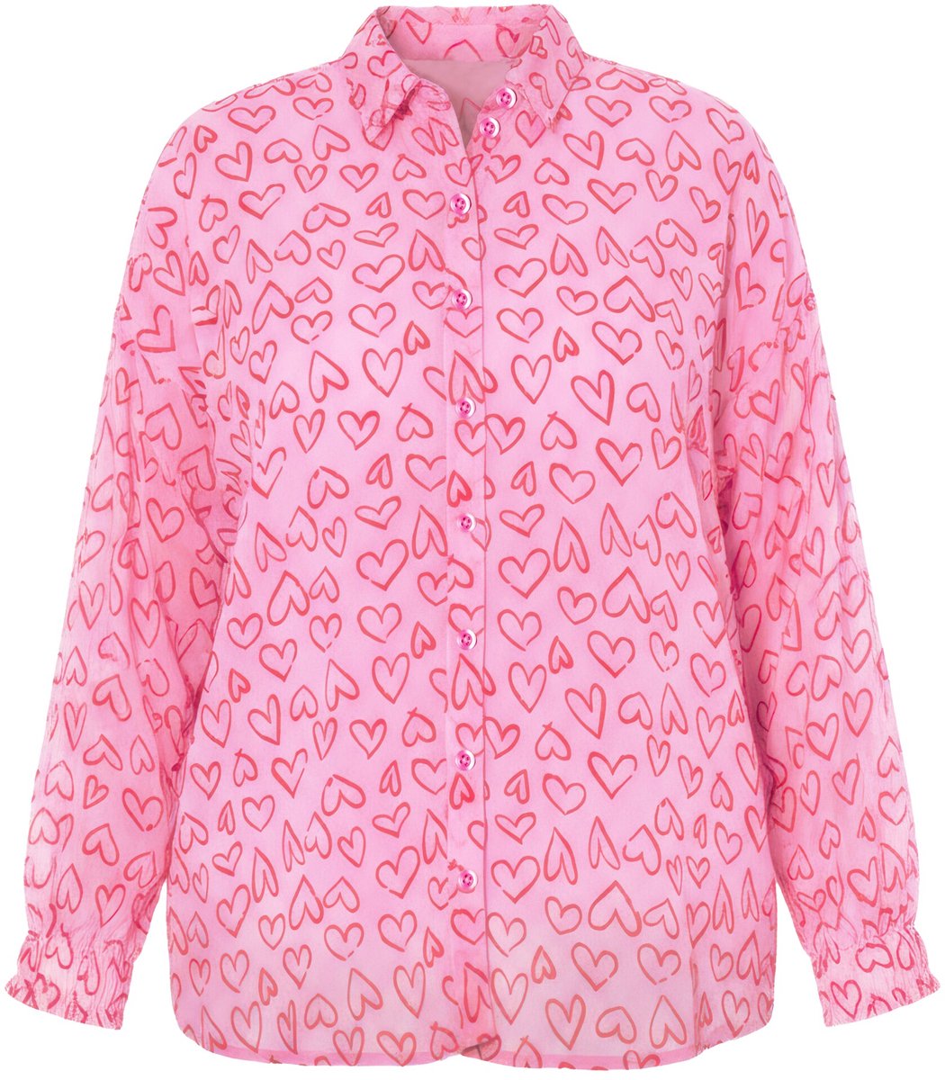 Studio Untold - Dames - Blouse oversized pasvorm hart-flockprint - Roze - Maat 50+