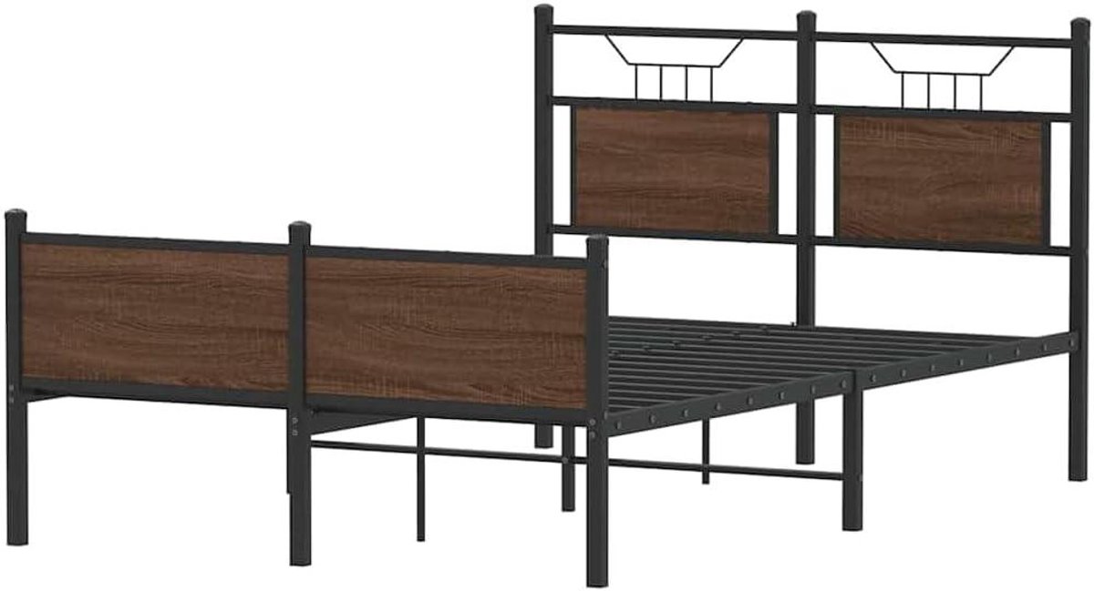Bedframe Hout - Tweepersoonsbed Bodem - Slaapkamer Inrichten - Met Hoofd- en Voeteneinde - 120 x 200 cm - Bruin Eiken