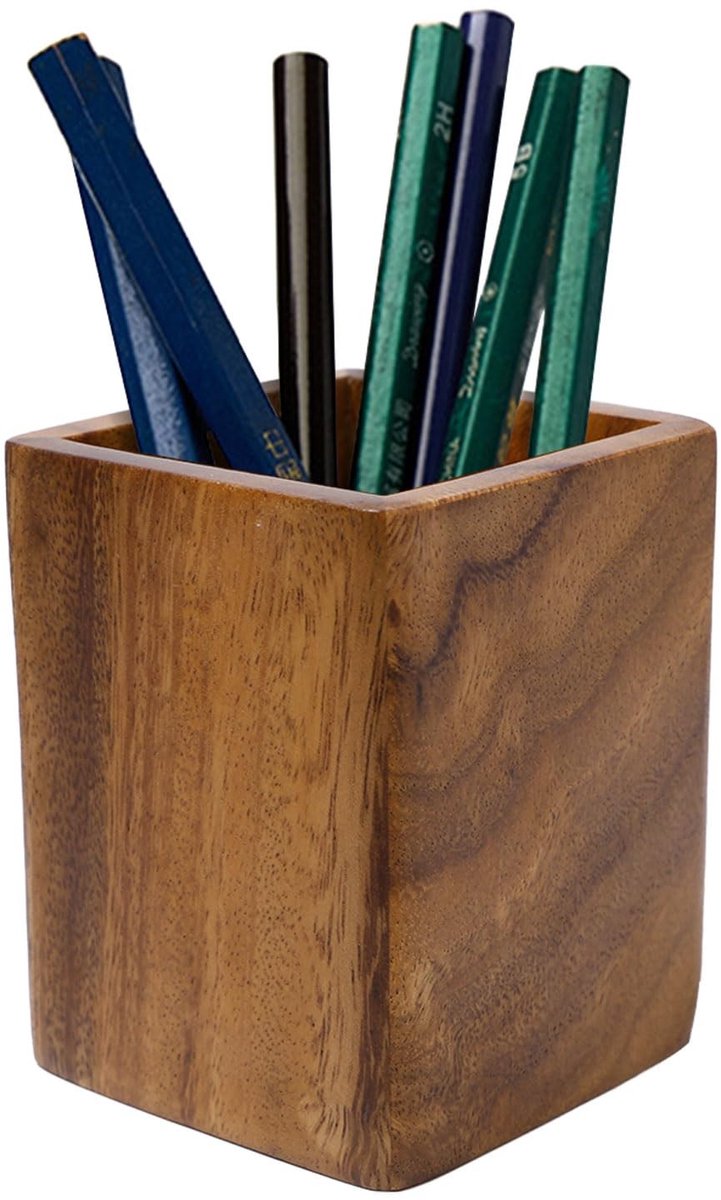 Omgoods - Elegante Houten Vierkante Penhouder voor Kantoor en School