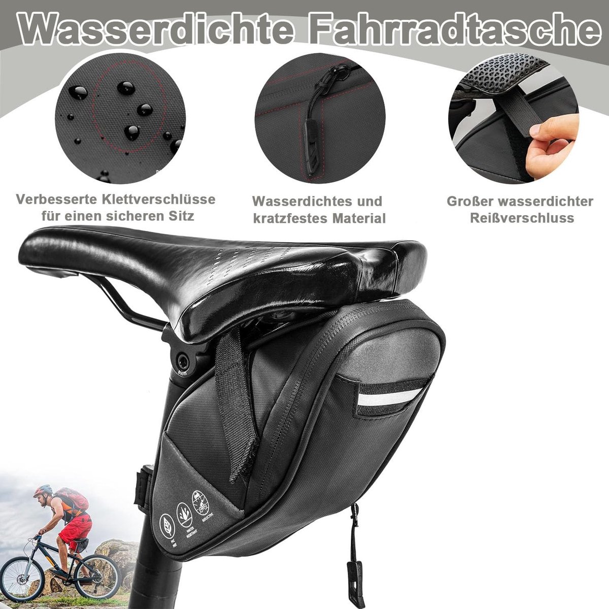 Omgoods - Waterdichte Fietszadel Tas met Reflecterende Strips