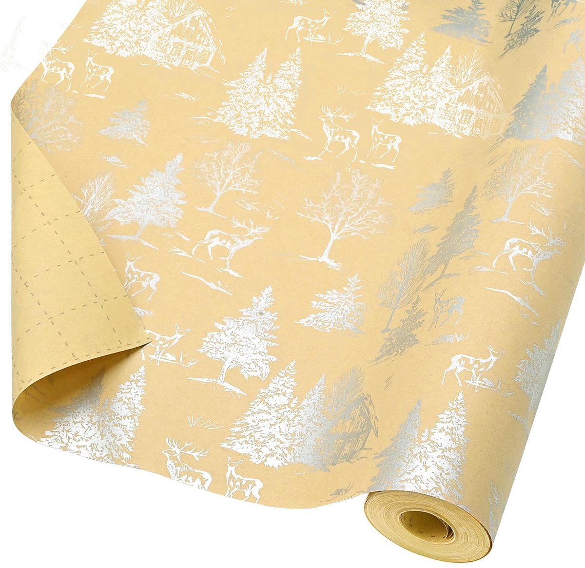 Omgoods - 100% Recyclebaar Kerst Inpakpapier met Zilverboom Motief