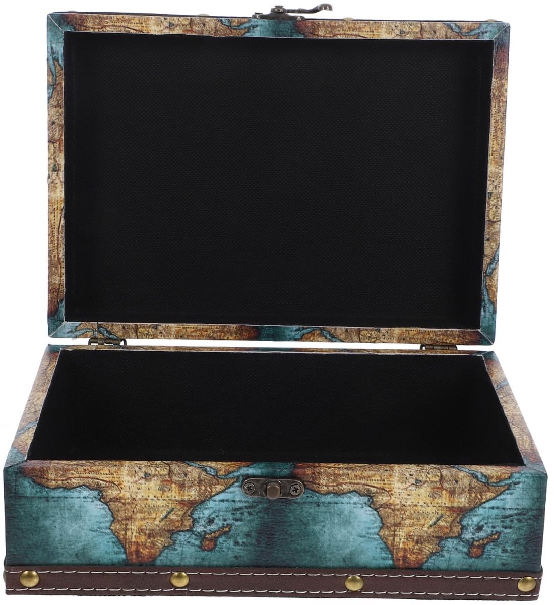 Omgoods - Vintage Houten Opbergdoos met Wereldkaartpatroon