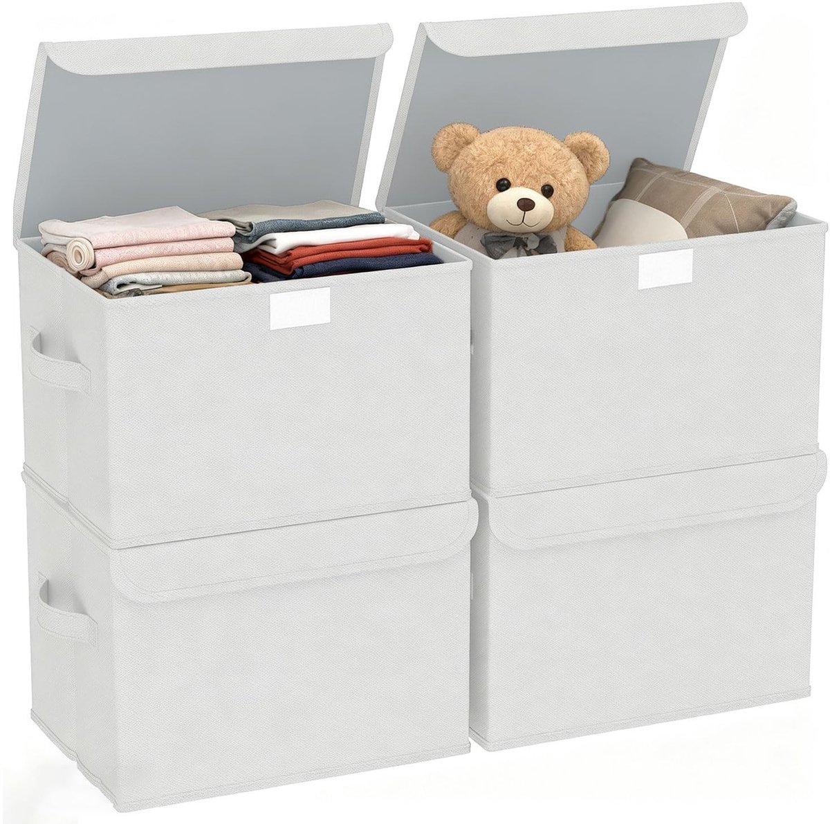 Omgoods - Set van 4 Vouwbare Opbergdozen met Deksel 26 x 21 x 17 cm