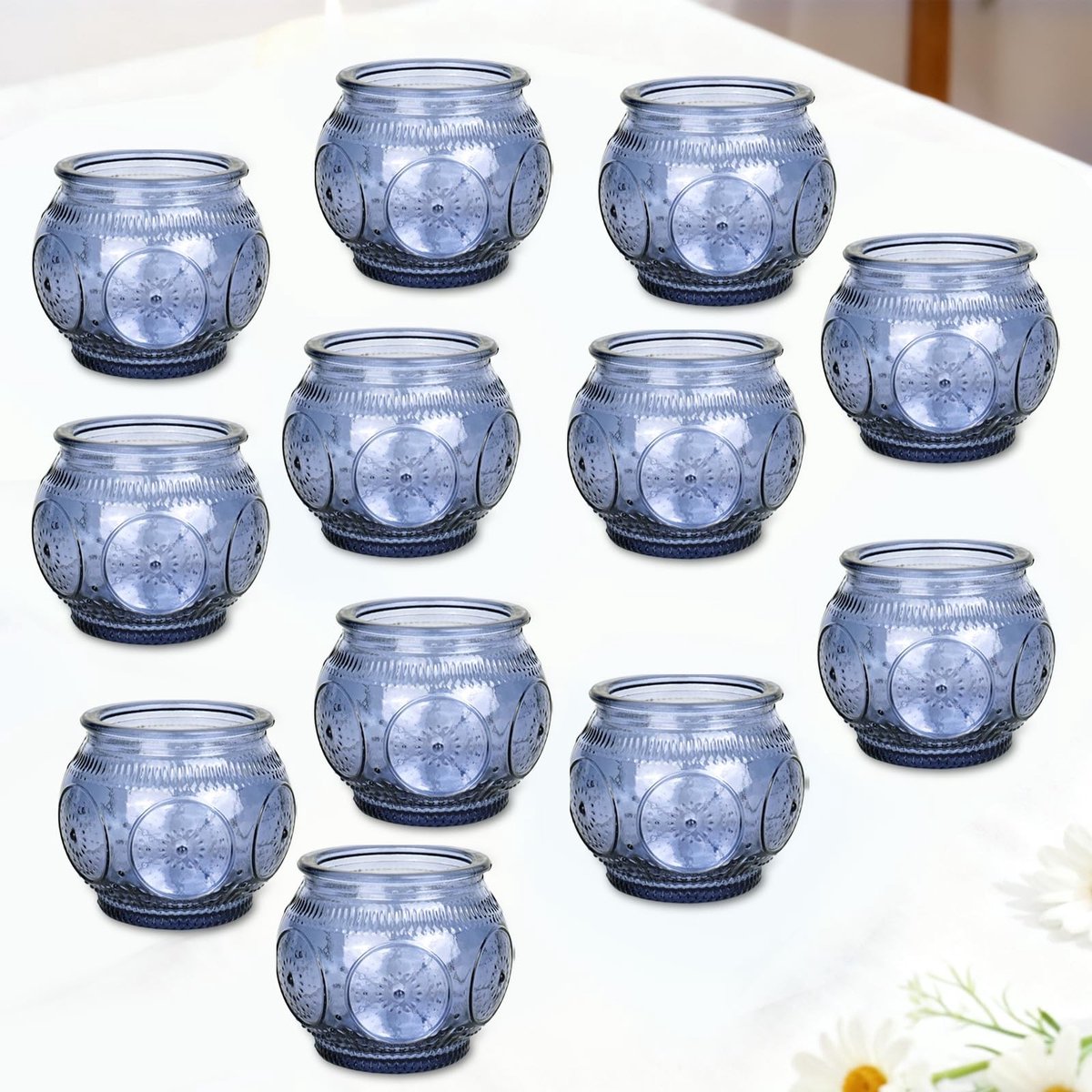 Omgoods - Theelichthouders Set van 12 Stuks in Blauw Glas