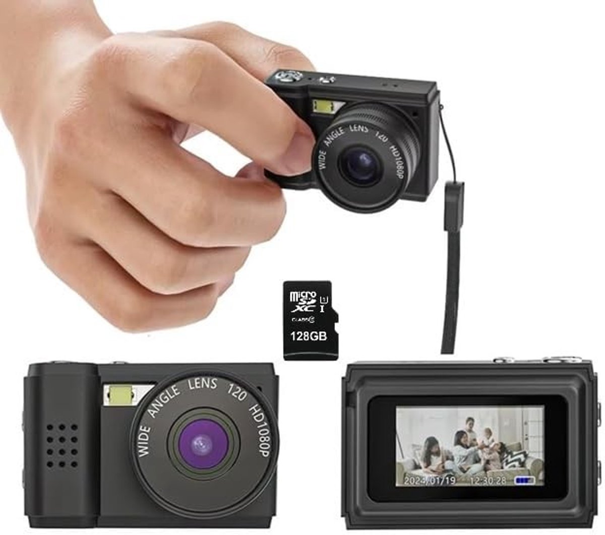 Omgoods - Mini Sleutelhanger Digitale Camera met 128GB Kaart, 2MP