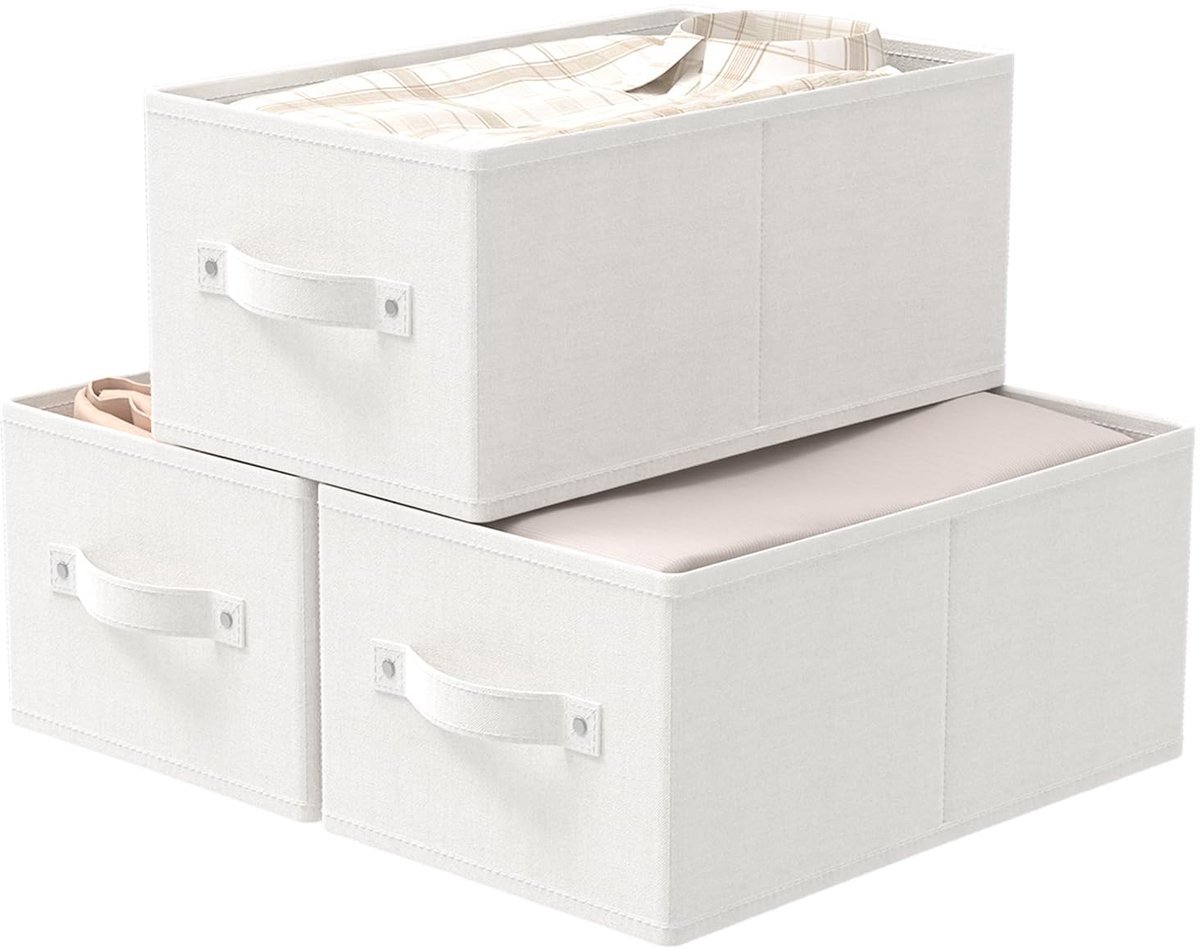 Omgoods - Set van 3 Opbergdozen met Handvatten - Fleece, Wit