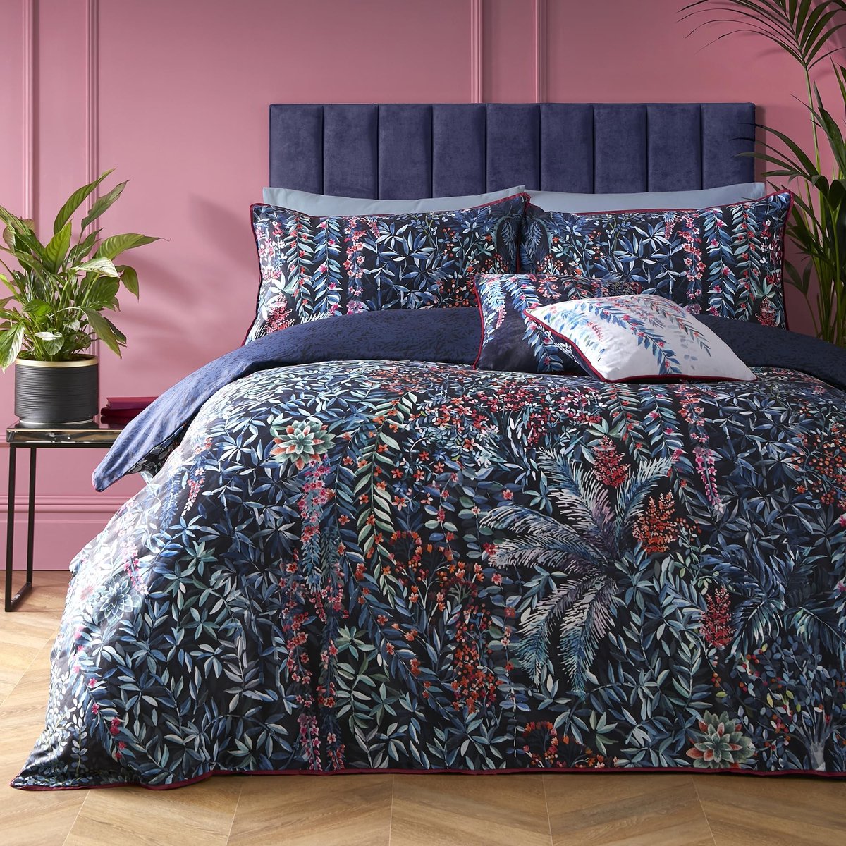 Omgoods - Duvet Cover Set - Blauw Tropisch Blad - Dubbel Bedlinnen - 200 x 200 cm