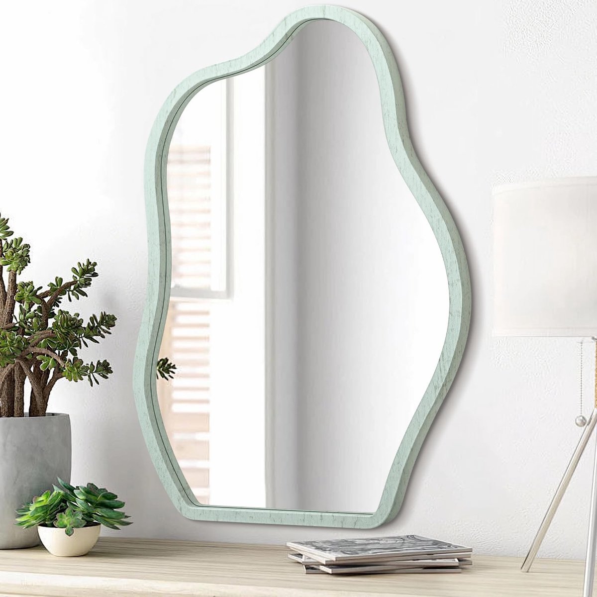 Omgoods - Moderne Asymmetrische Wandspiegel met Houten Frame