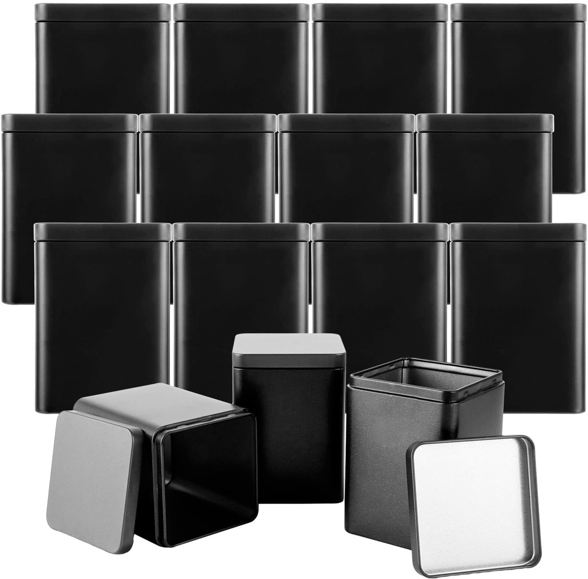 Omgoods- Theedoos 15 stuks - Hoekig - Stapelbaar - Aromadicht - Metaal - Afmetingen 11 x 8 x 8 cm - Theeblik