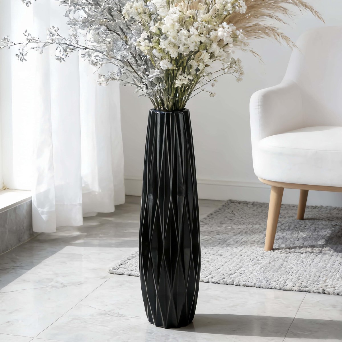 Omgoods - Elegante Zwarte Keramische Vaasje van 45 cm voor Bloemenarrangementen
