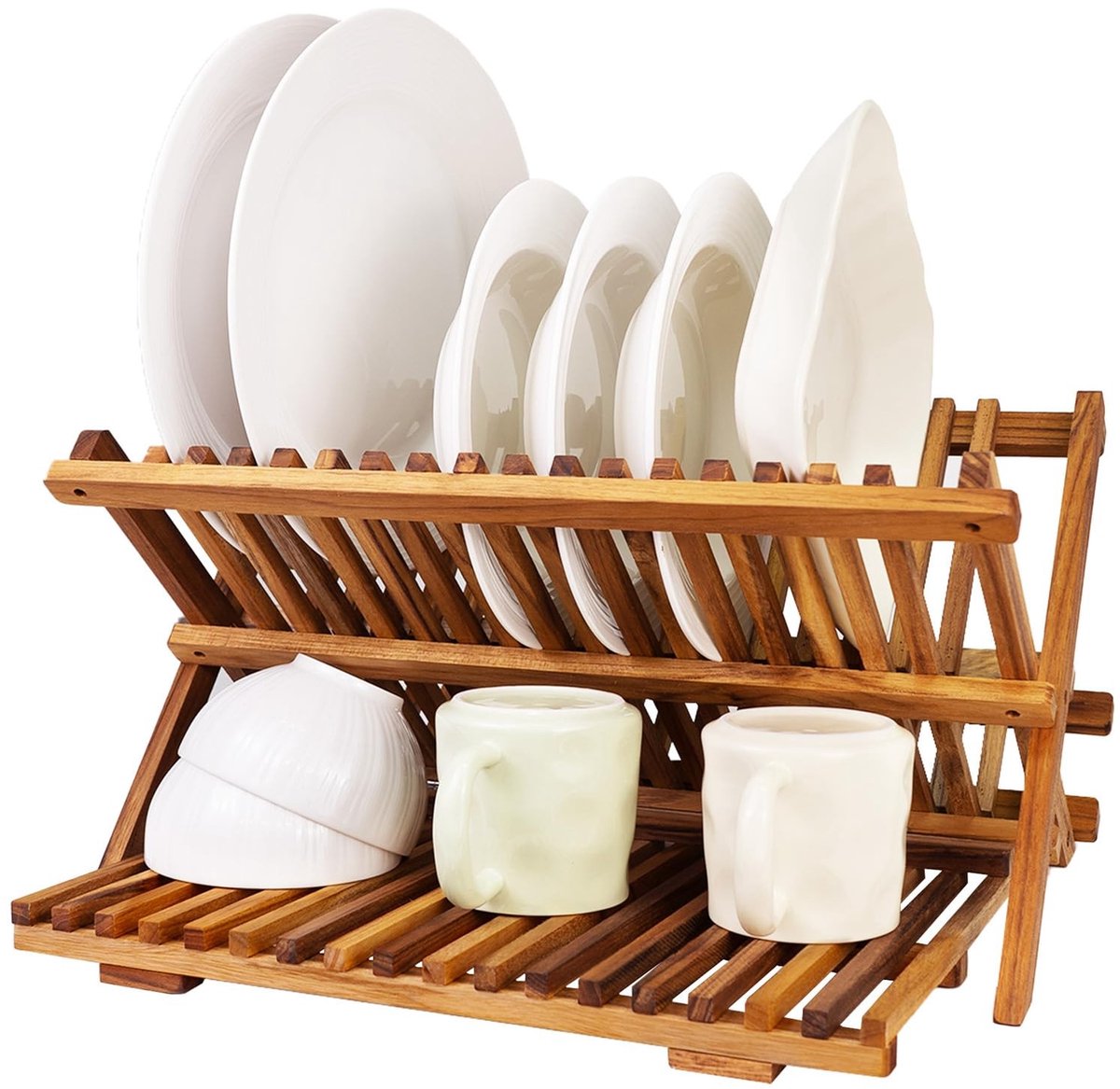 Omgoods - Vouwbare Teakhouten Afwasrek - 3 Niveaus, Ruimtebesparend